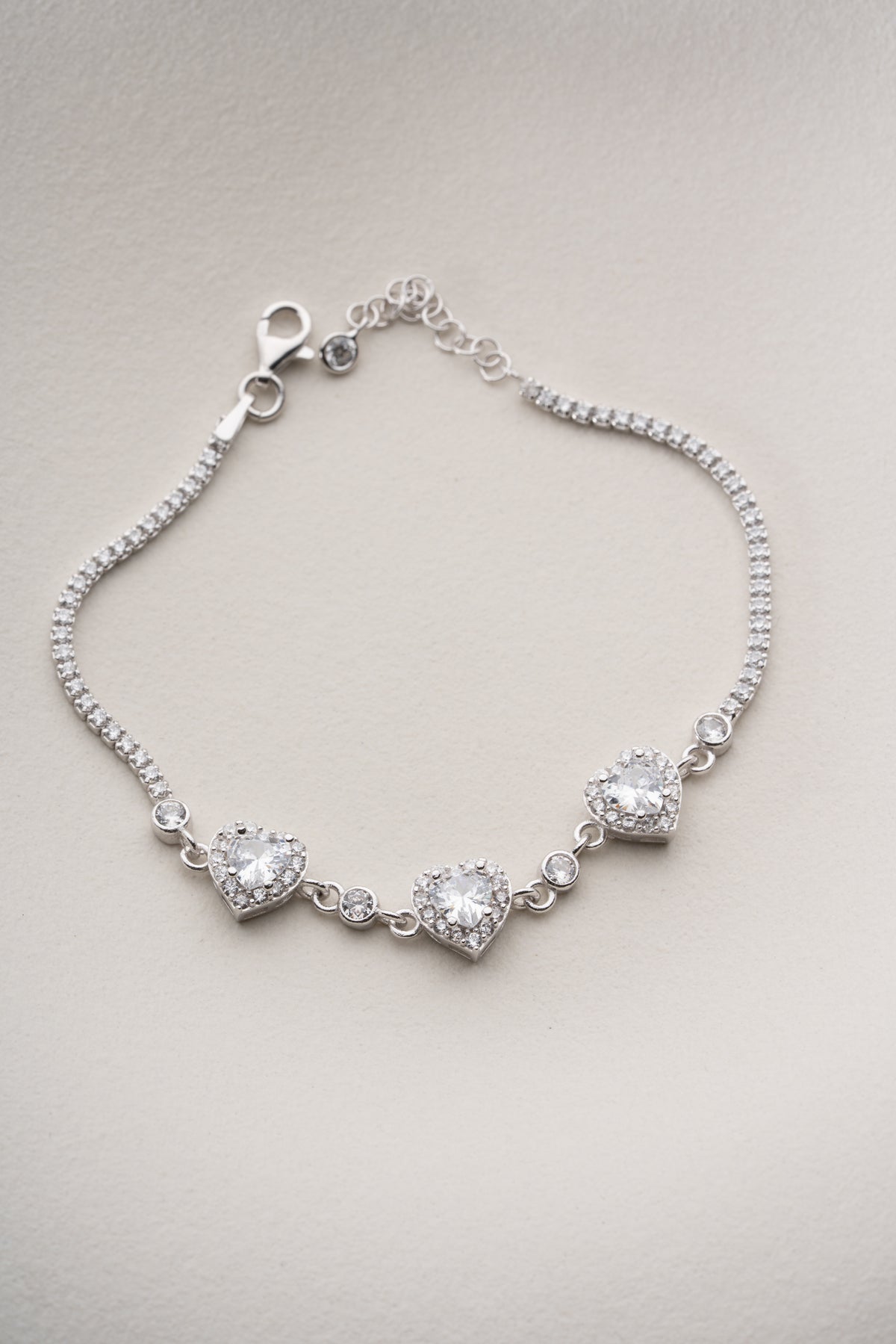 Triple Heart Halo Bracelet in Silver