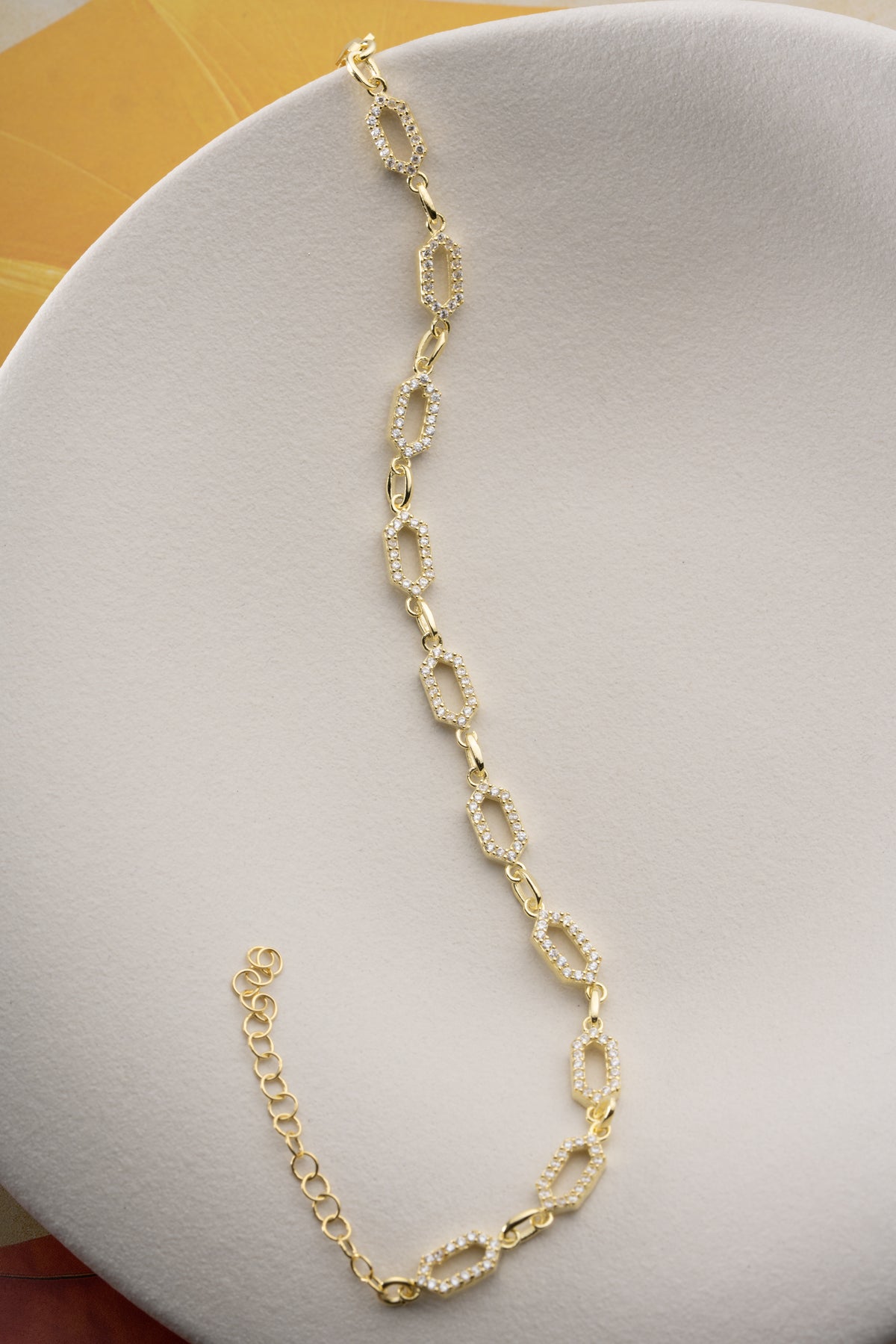 Pave Crystal Hexagon Link Bracelet in Gold