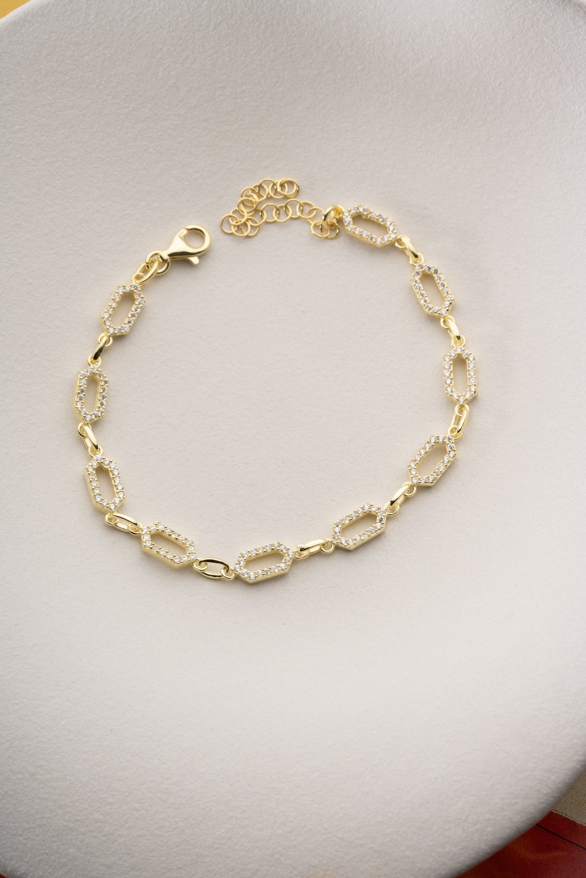 Pave Crystal Hexagon Link Bracelet in Gold