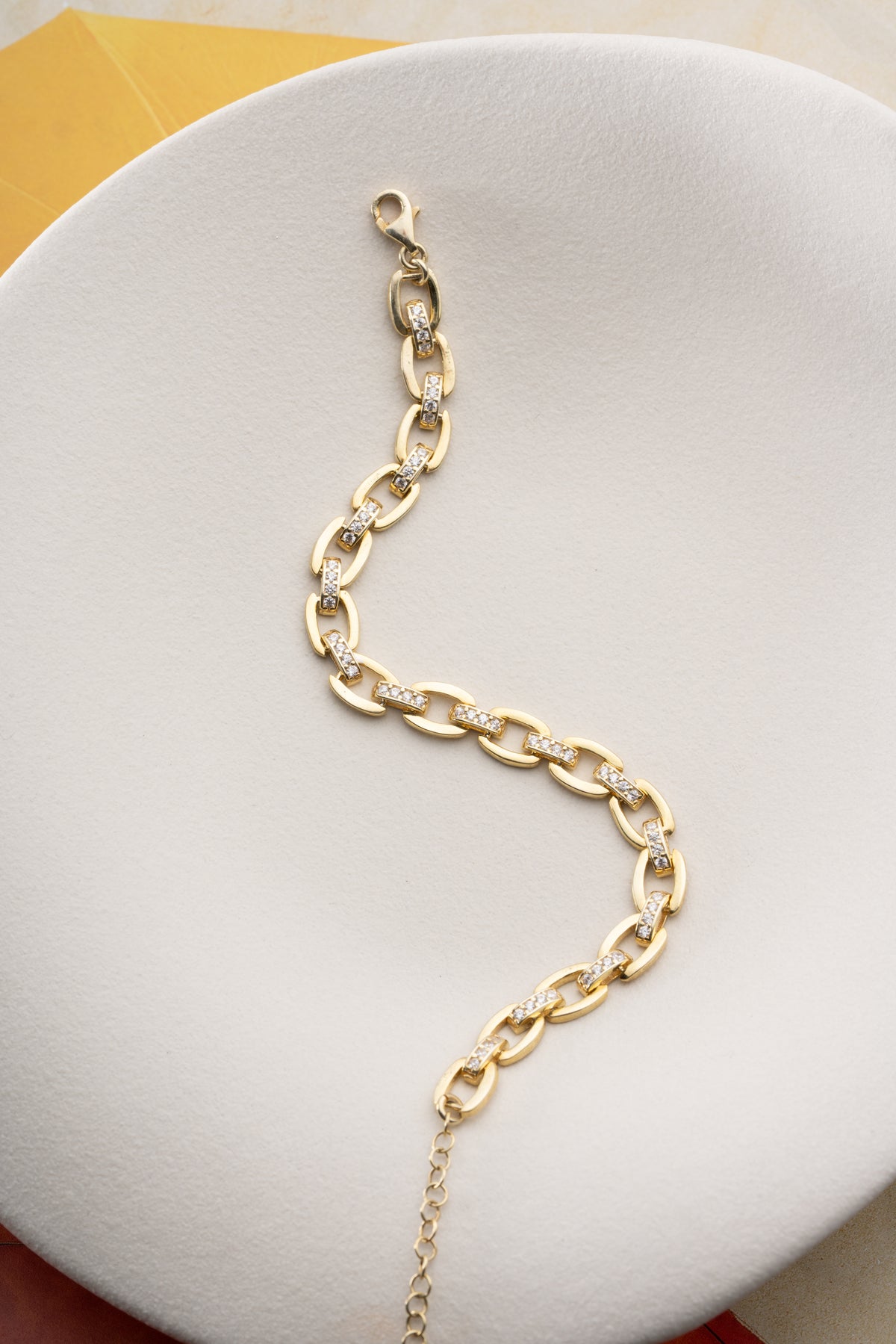 Pave Bar Link Bracelet in Gold