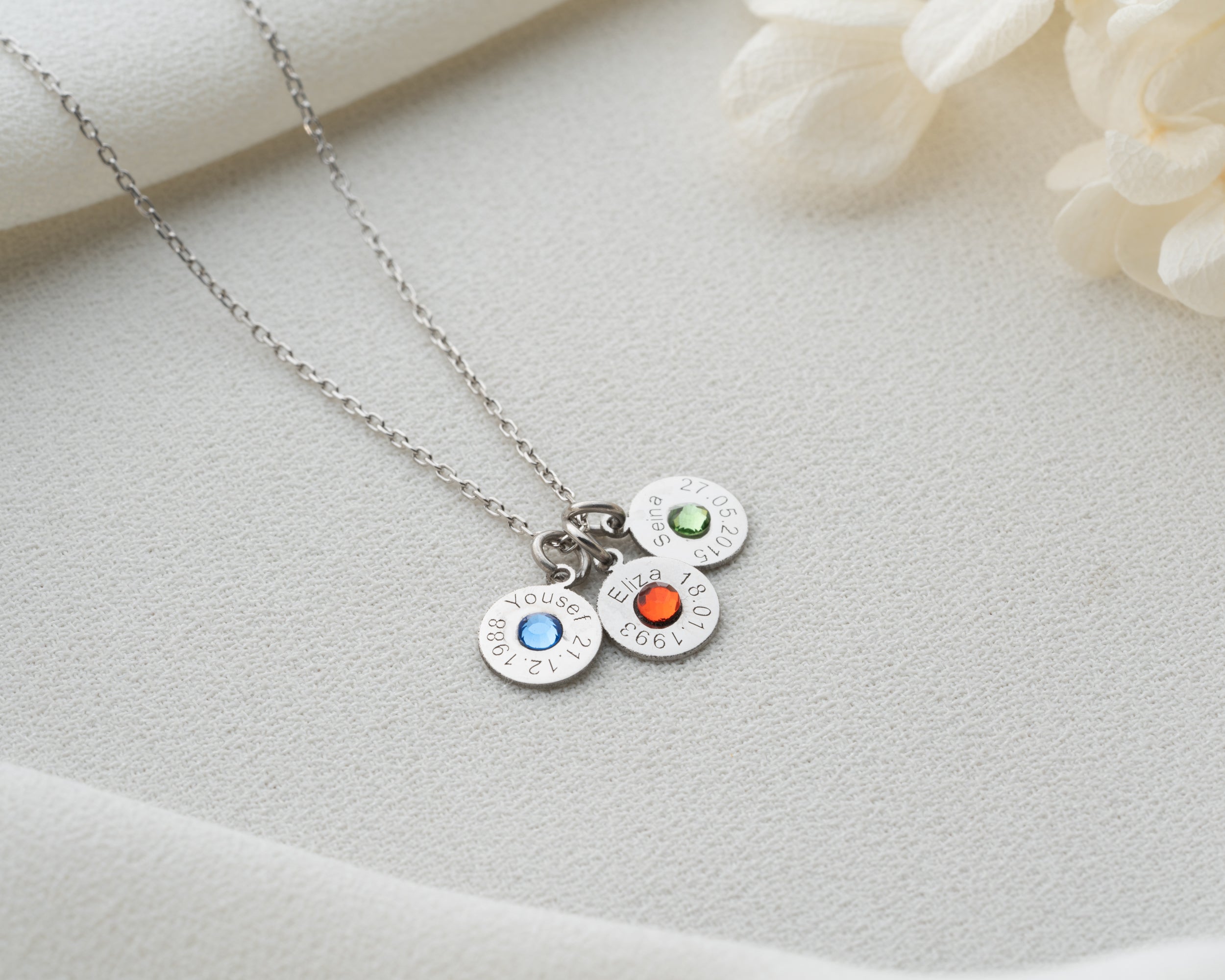 Engraved Name Birthstone Disc Necklace