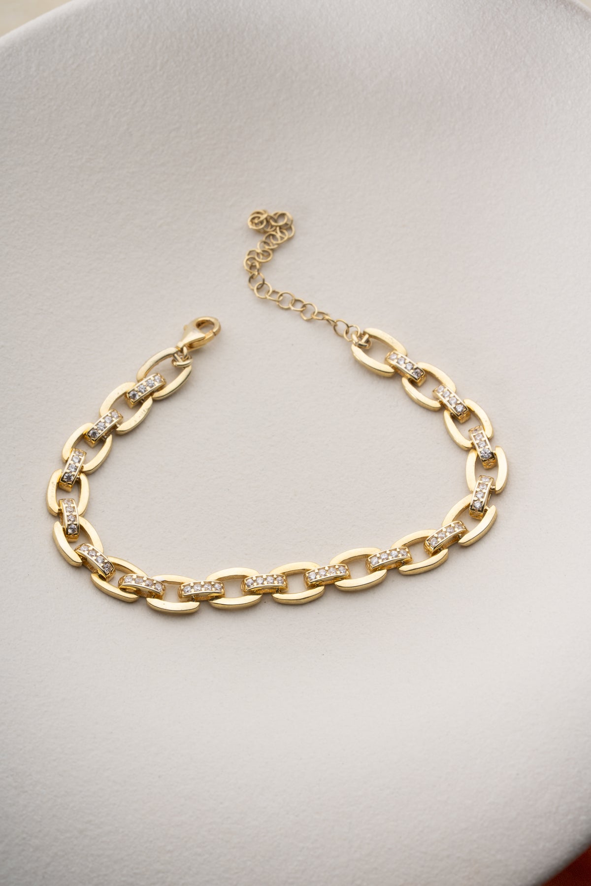 Pave Bar Link Bracelet in Gold