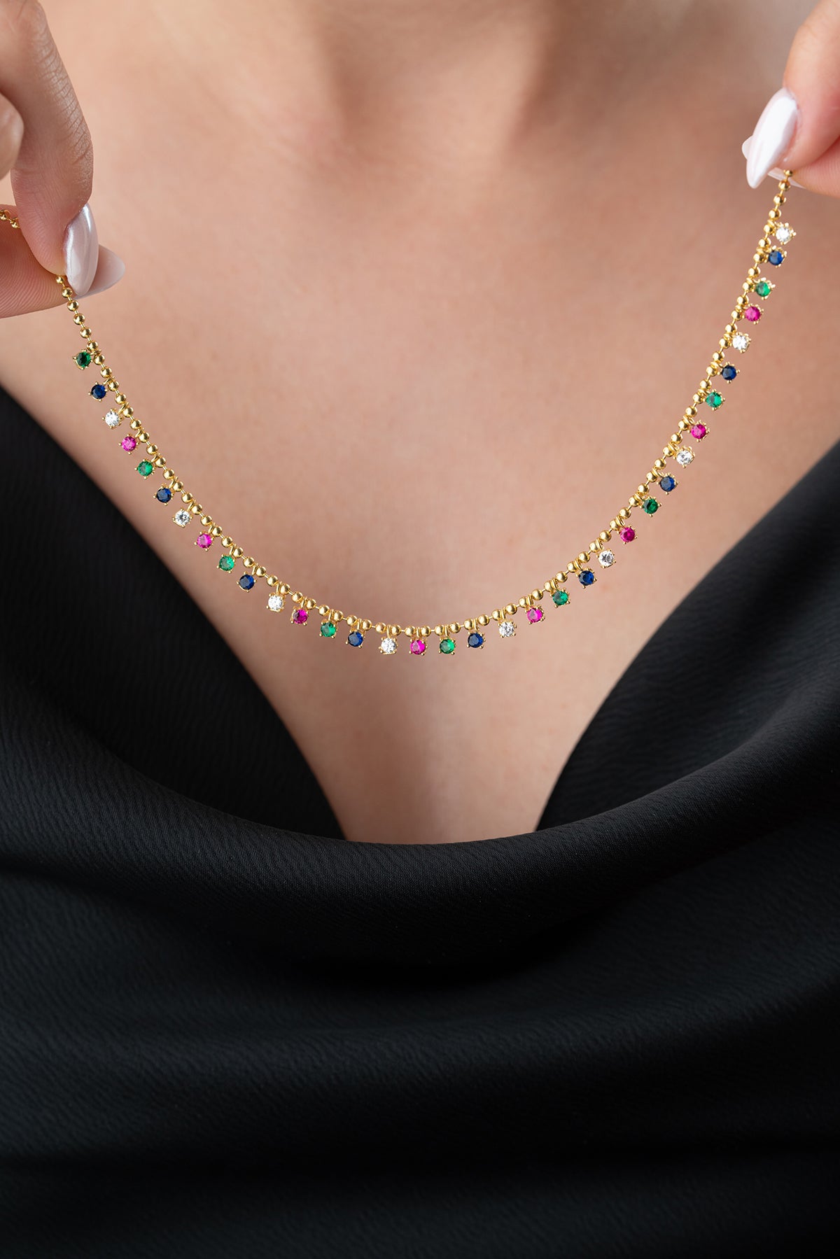 Rainbow Multi Gemstone Station Necklace