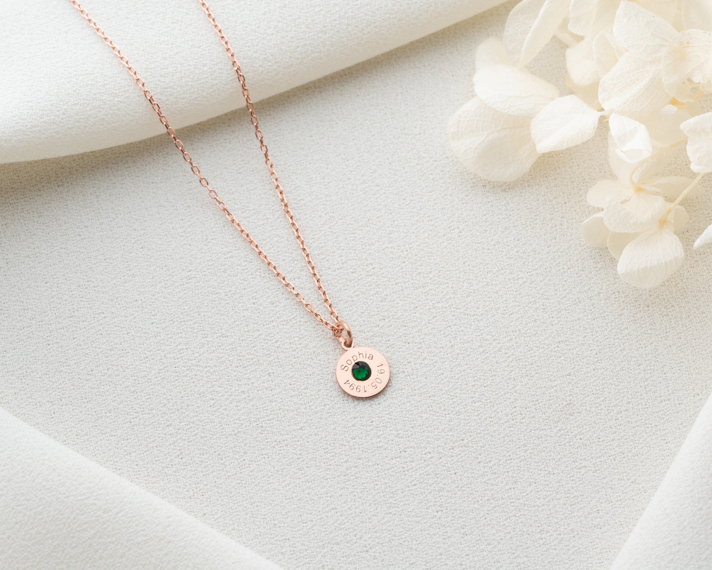 Engraved Name Birthstone Disc Necklace