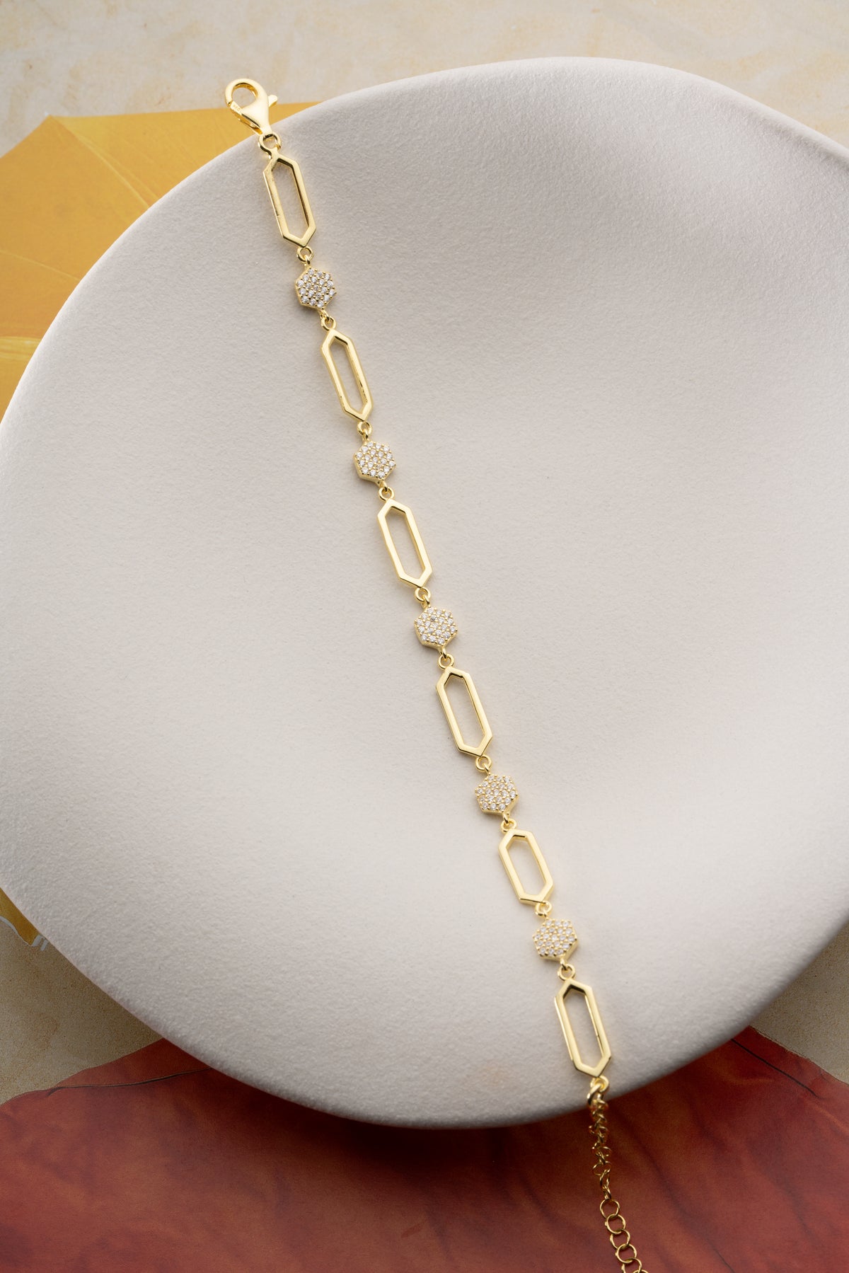 Gold Hexagon Link Chain Bracelet