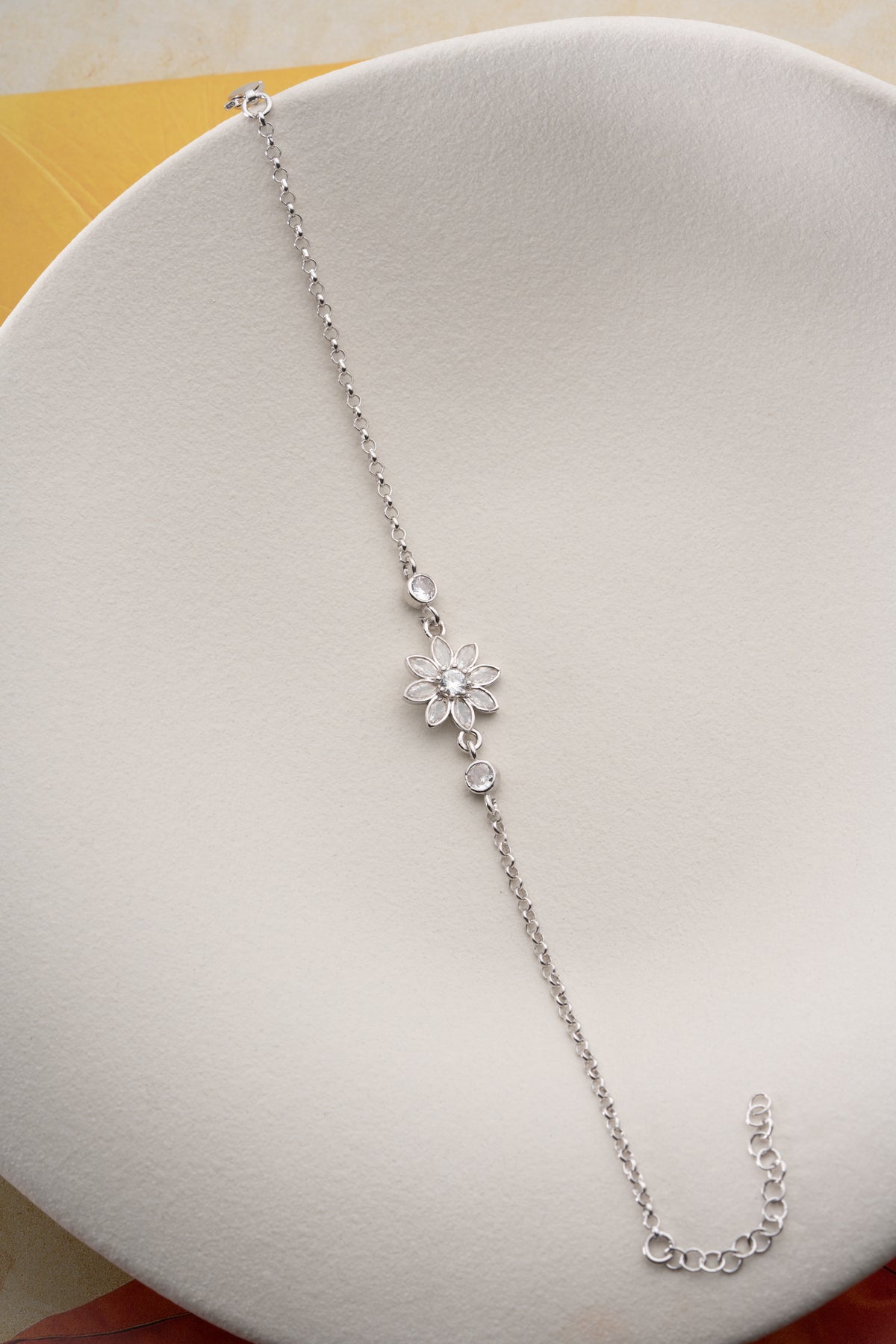 Crystal Flower Charm Bracelet in Silver