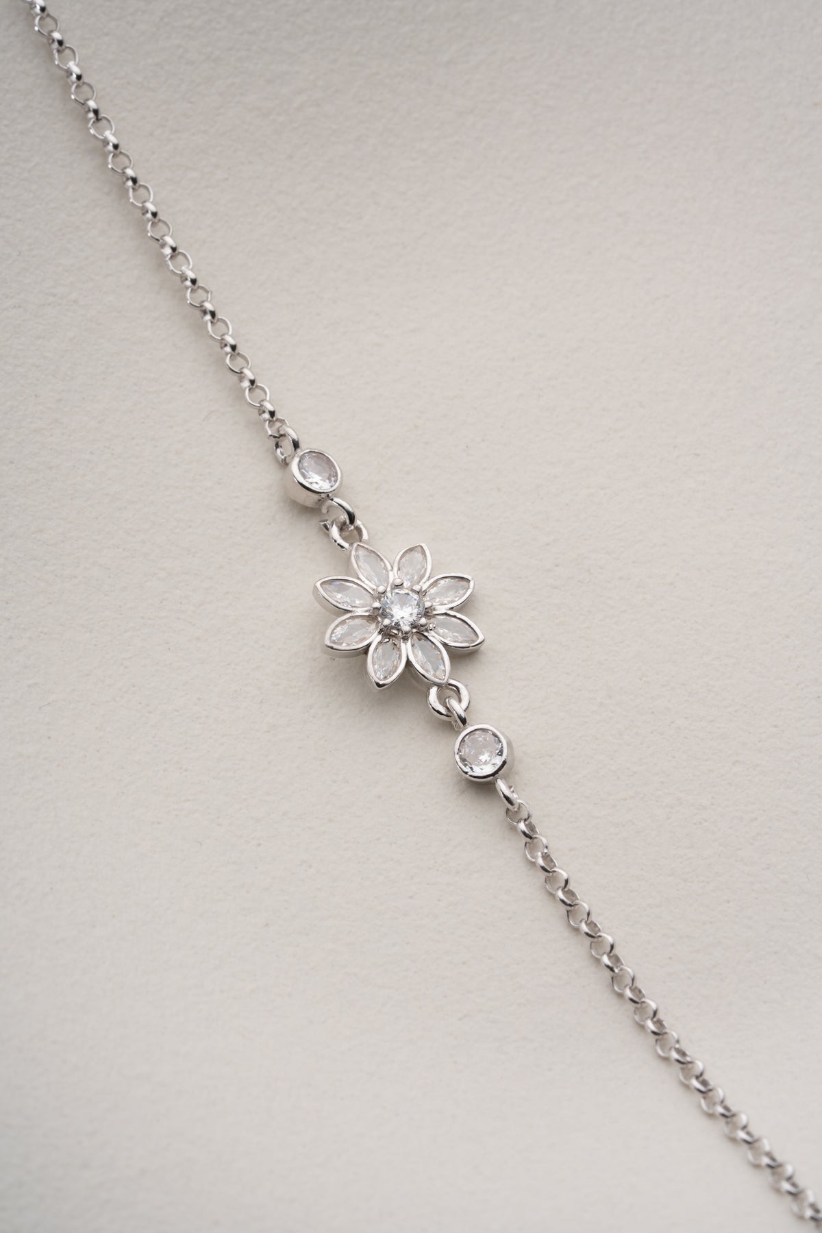 Crystal Flower Charm Bracelet in Silver