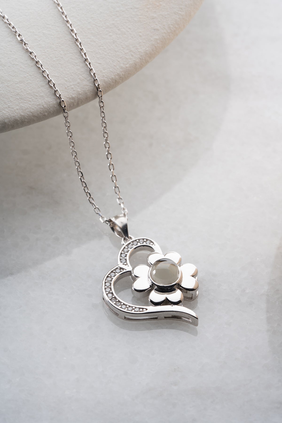 Heart and Flower Charm Pendant Necklace
