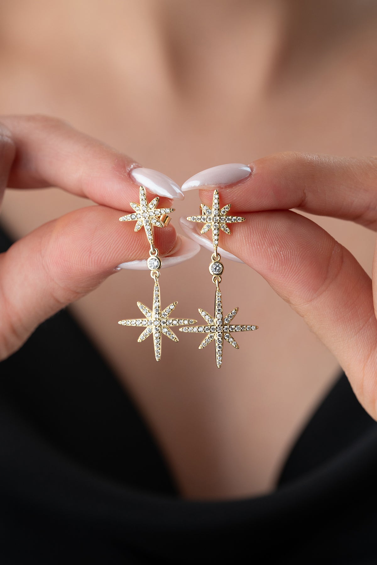 Celestial Double Star Drop Earrings