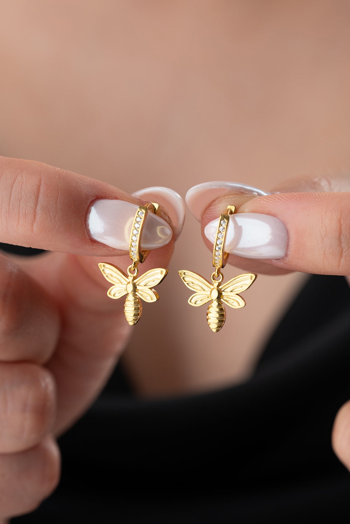 Gold Bee Charm Huggie Earrings