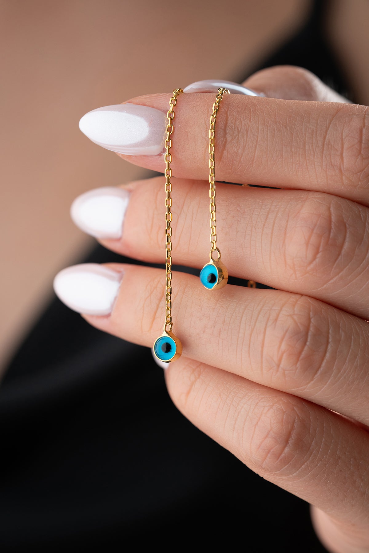 Evil Eye Threader Chain Earrings