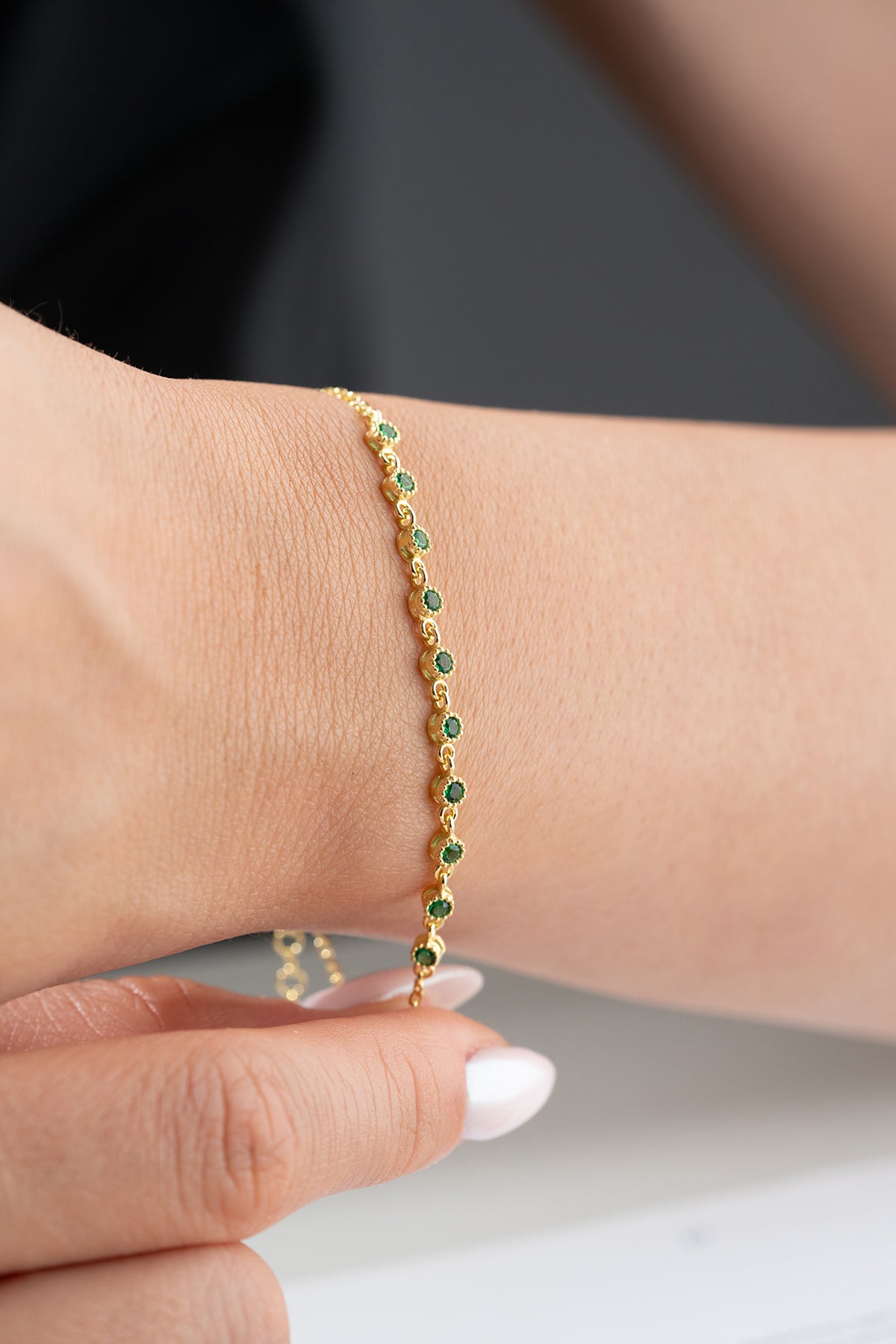 Emerald Green Stone Station Bracelet