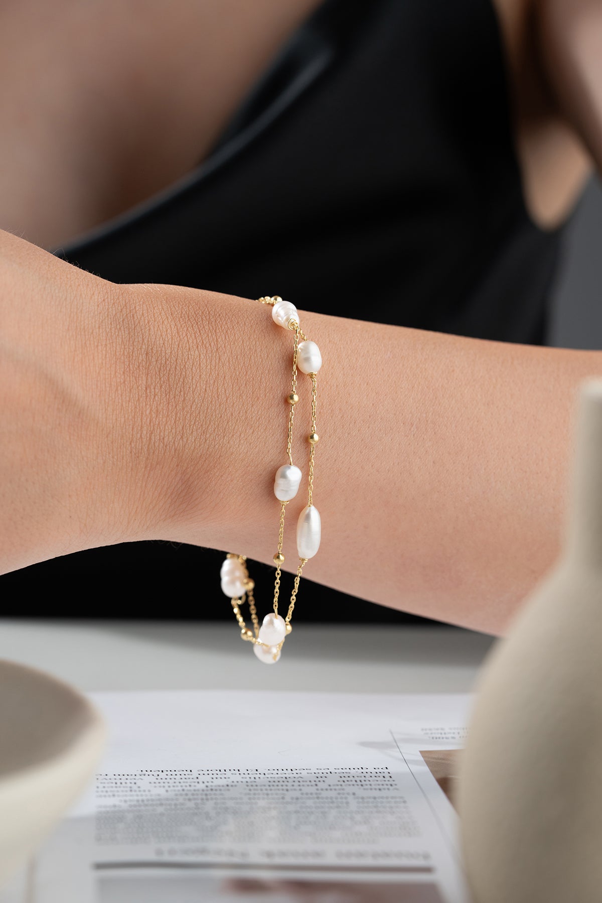 Baroque Pearl Chain Bracelet in Gold