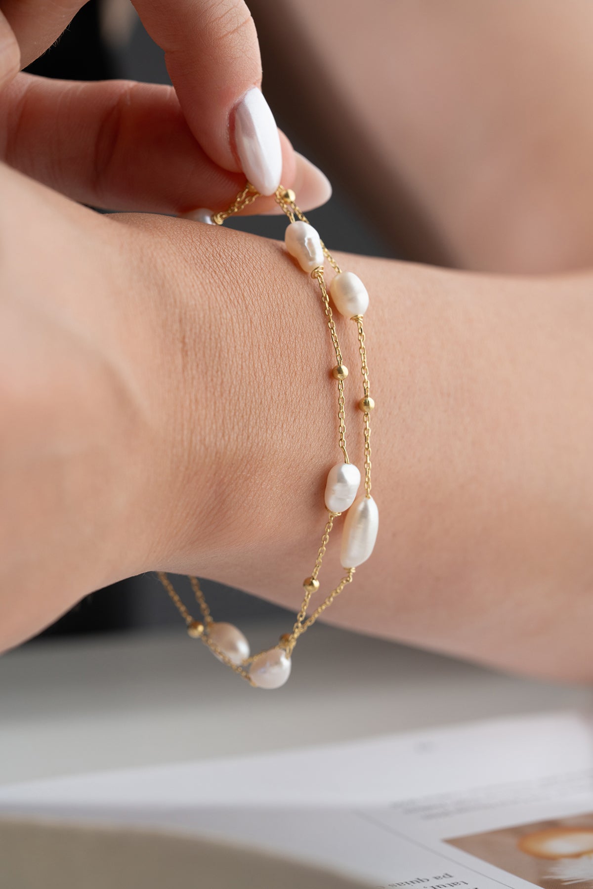 Baroque Pearl Chain Bracelet in Gold