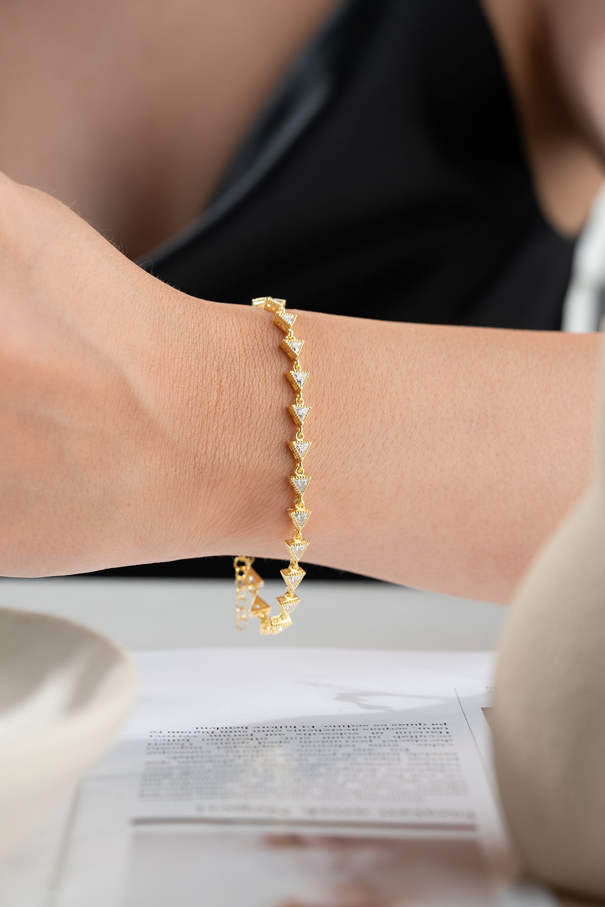 Triangle Crystal Station Bracelet in Gold