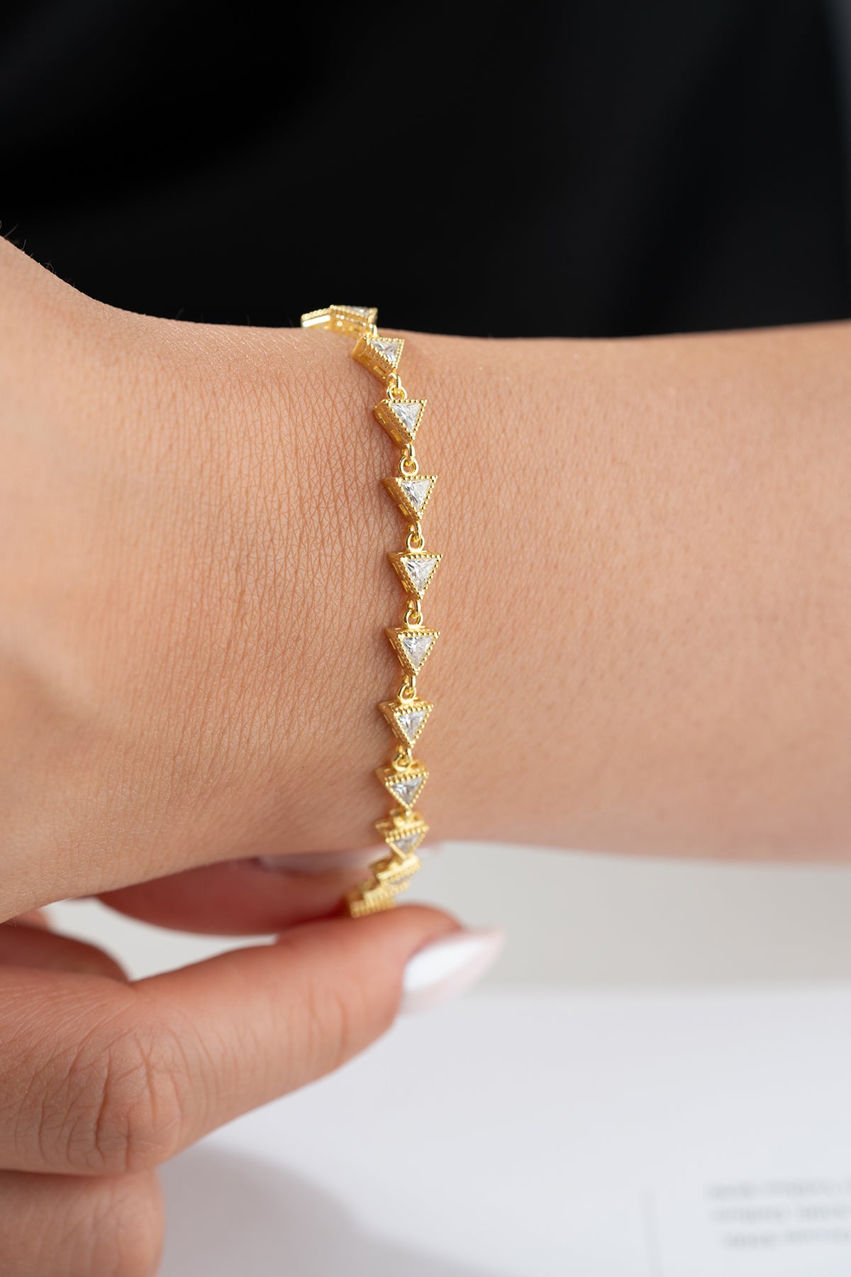 Triangle Crystal Station Bracelet in Gold