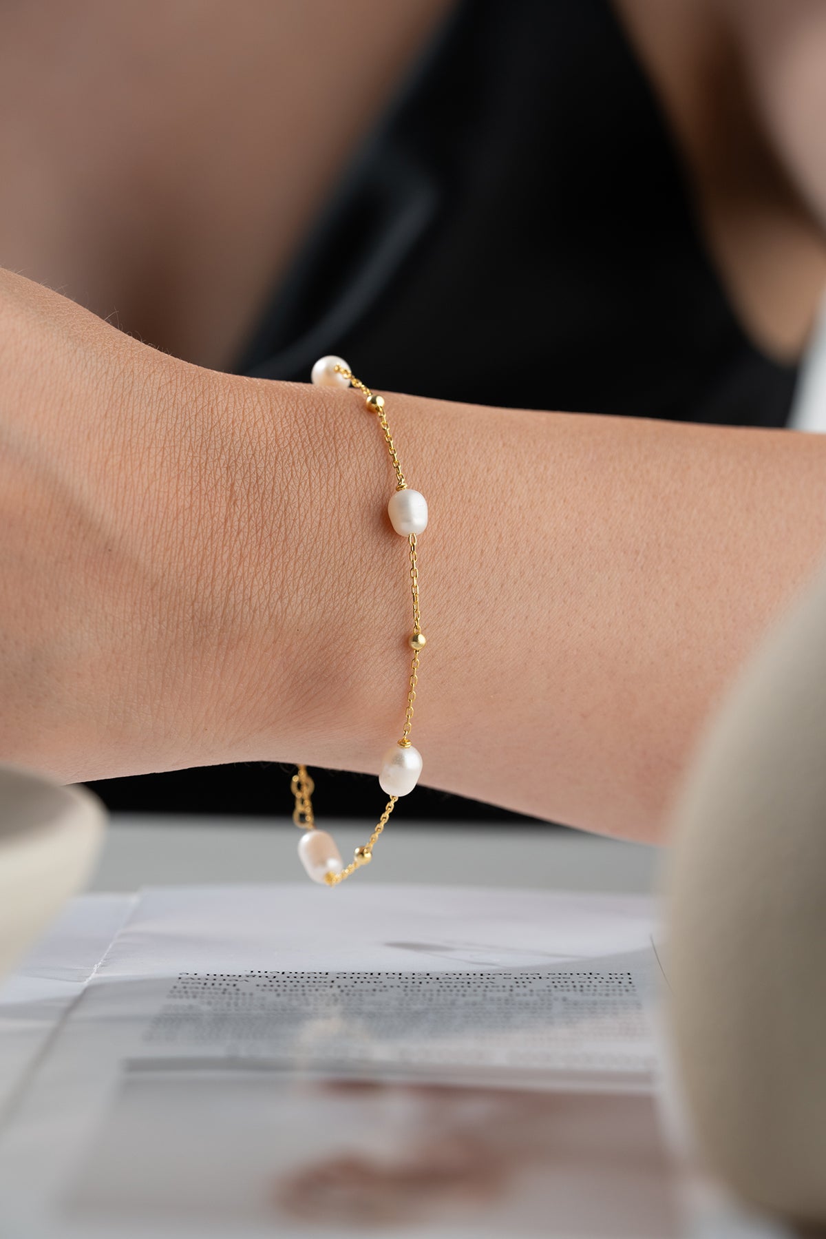 Freshwater Pearl Station Bracelet in Gold