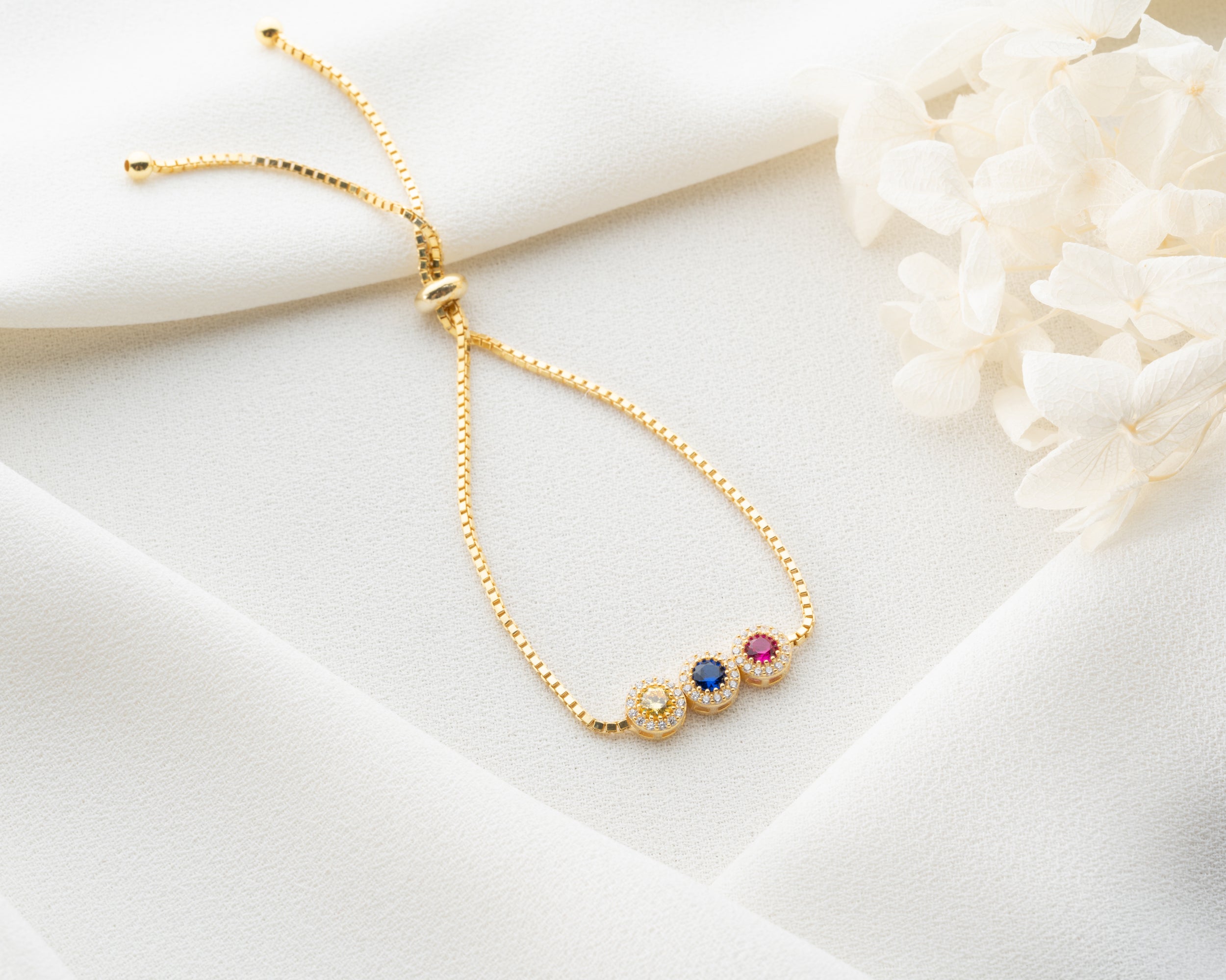 Custom Birthstone Halo Slider Bracelet