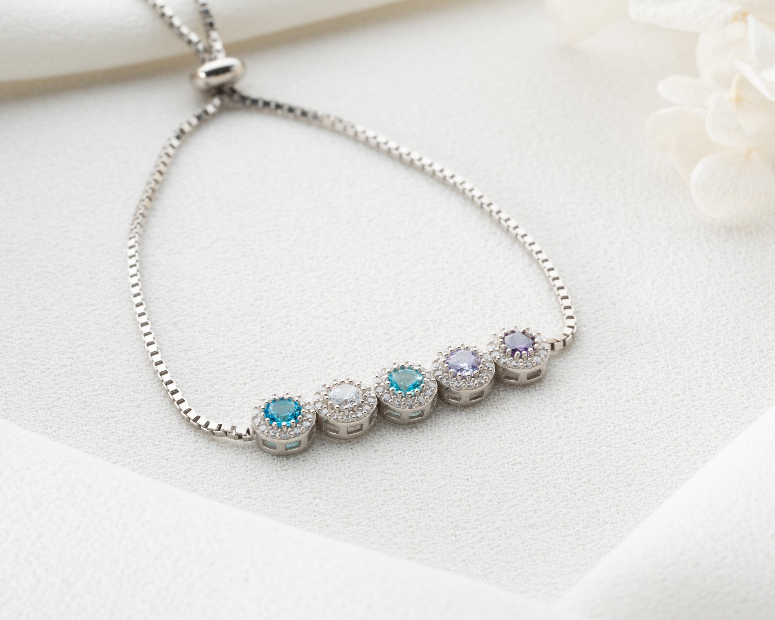 Custom Birthstone Halo Slider Bracelet