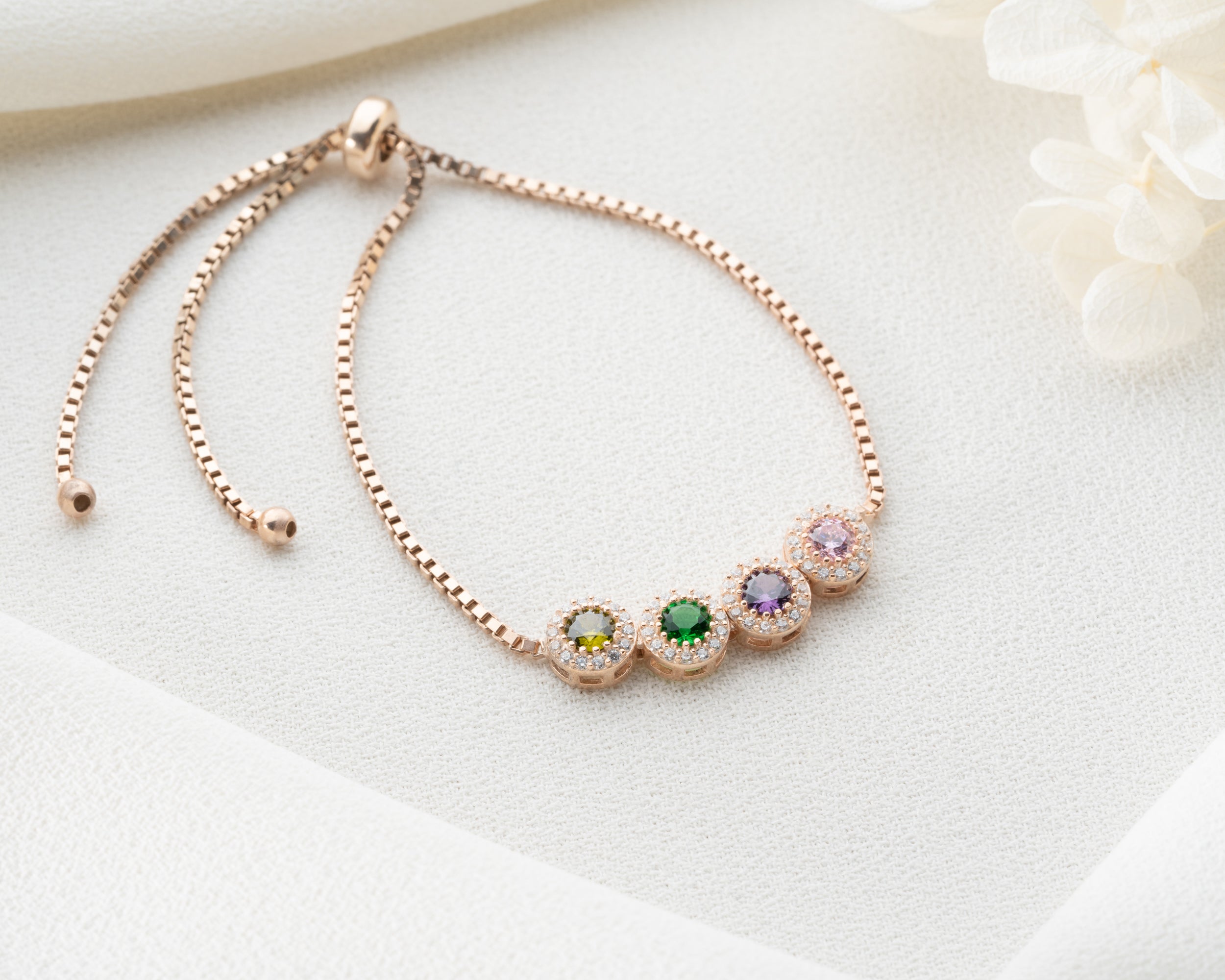 Custom Birthstone Halo Slider Bracelet