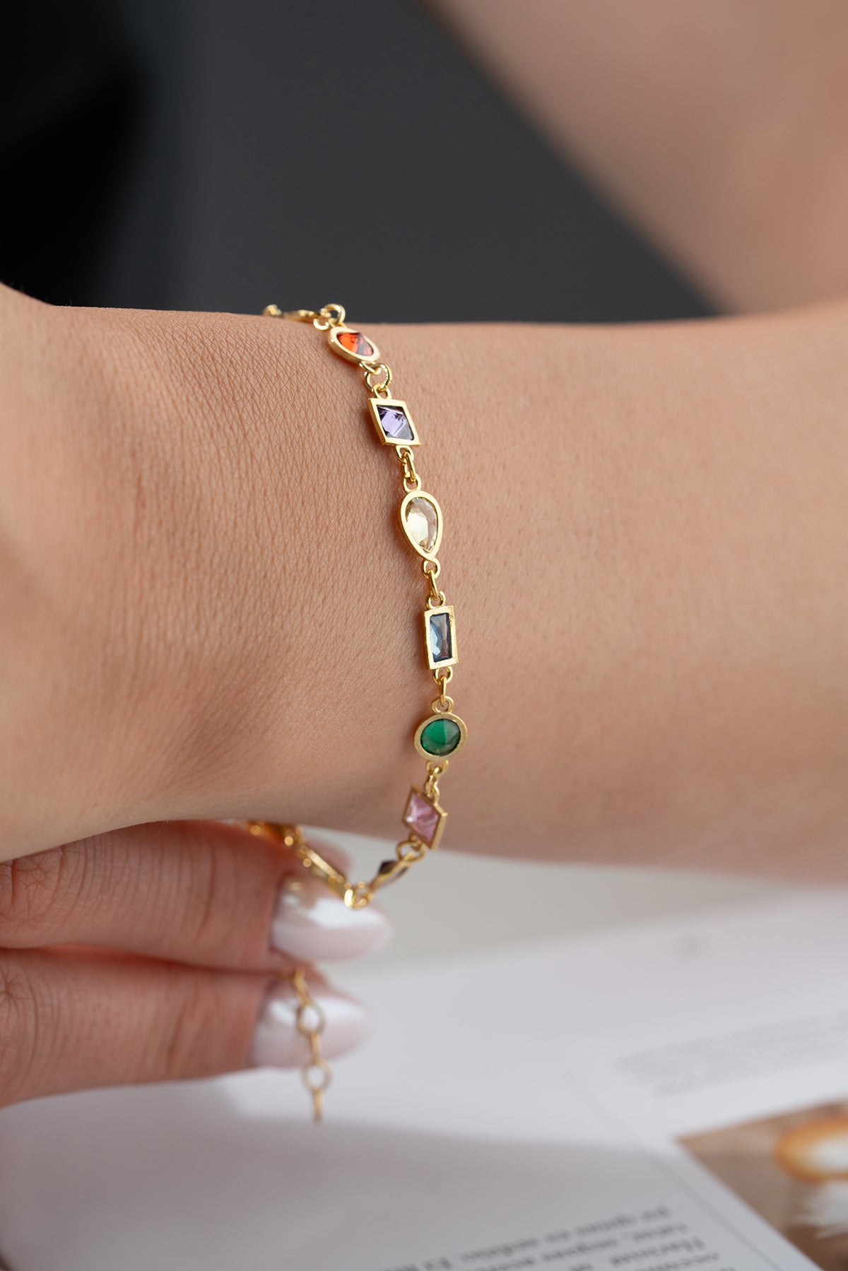 Multicolor Gemstone Link Bracelet