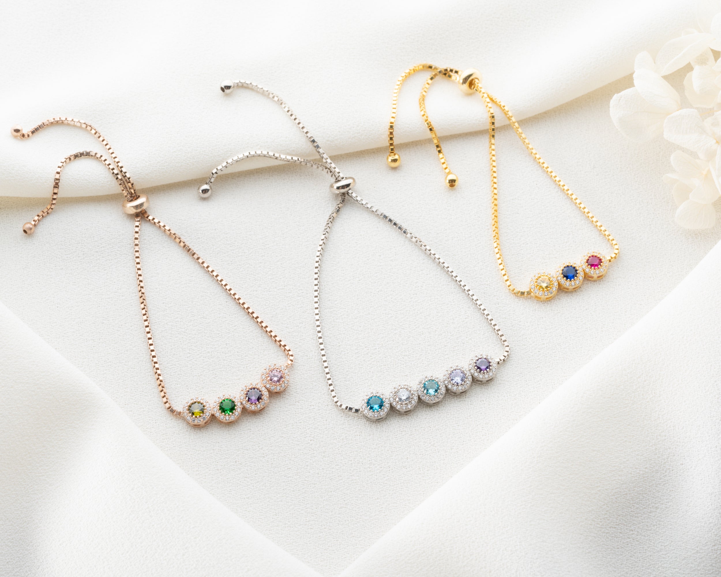 Custom Birthstone Halo Slider Bracelet