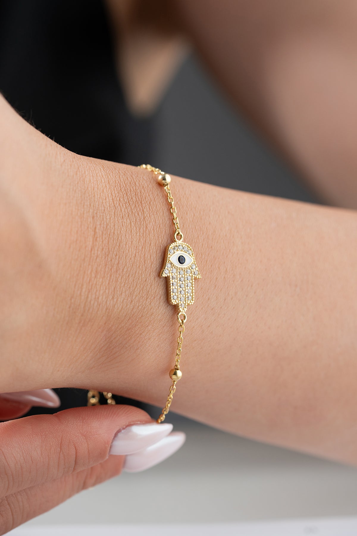 Hamsa Evil Eye Bracelet in Gold