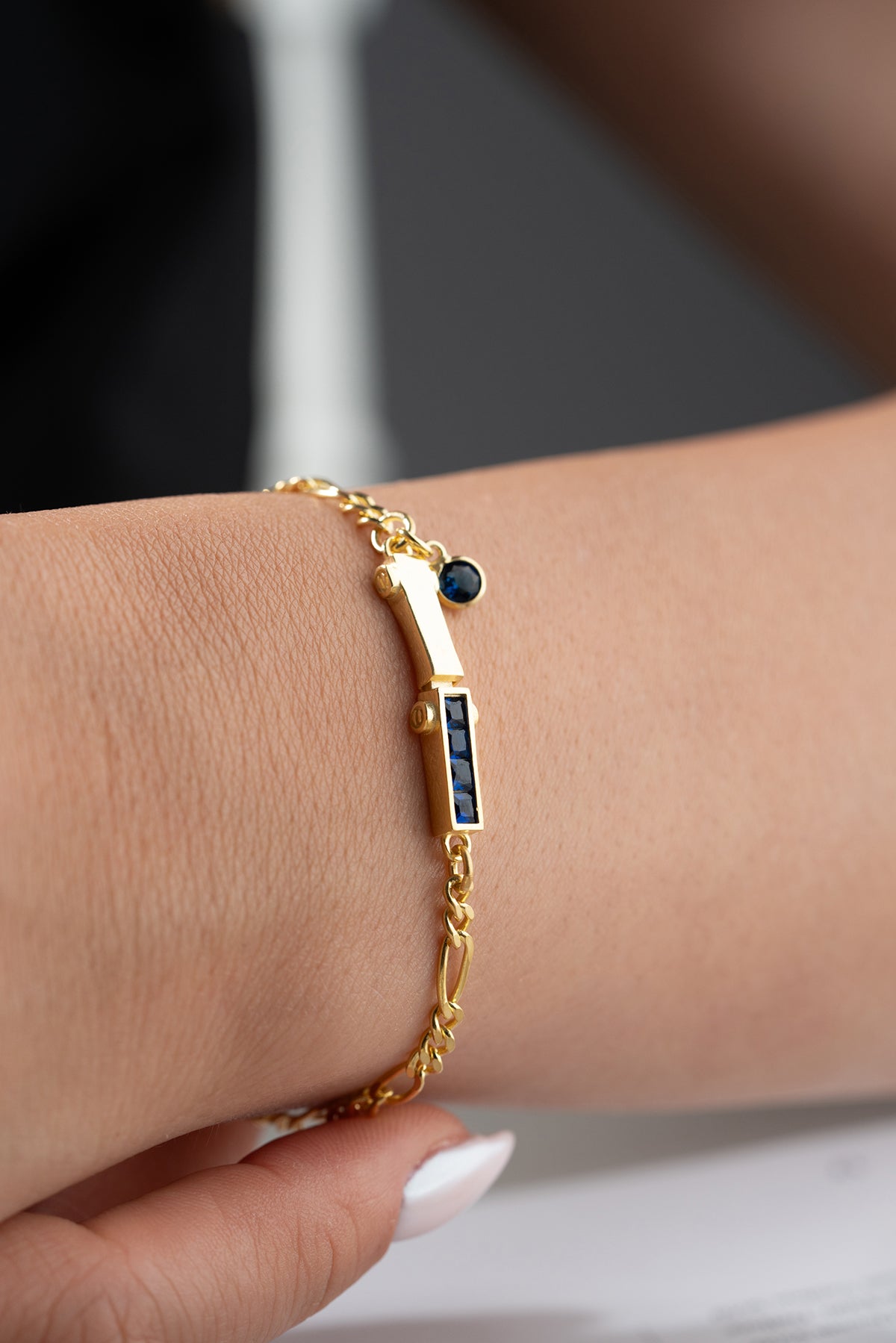 Sapphire Blue Crystal Bar Bracelet