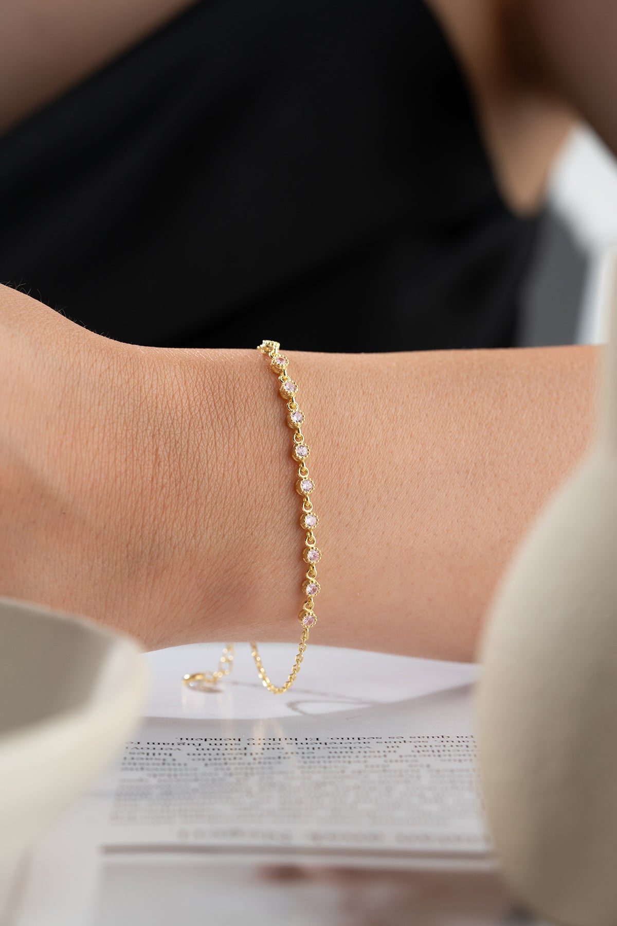 Pink Stone Tennis Bracelet in Gold
