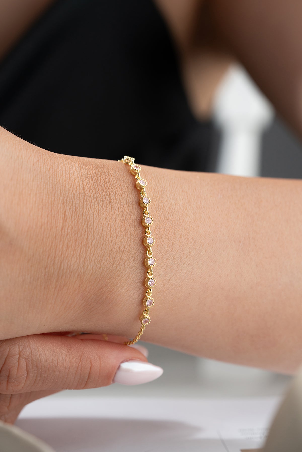 Pink Stone Tennis Bracelet in Gold
