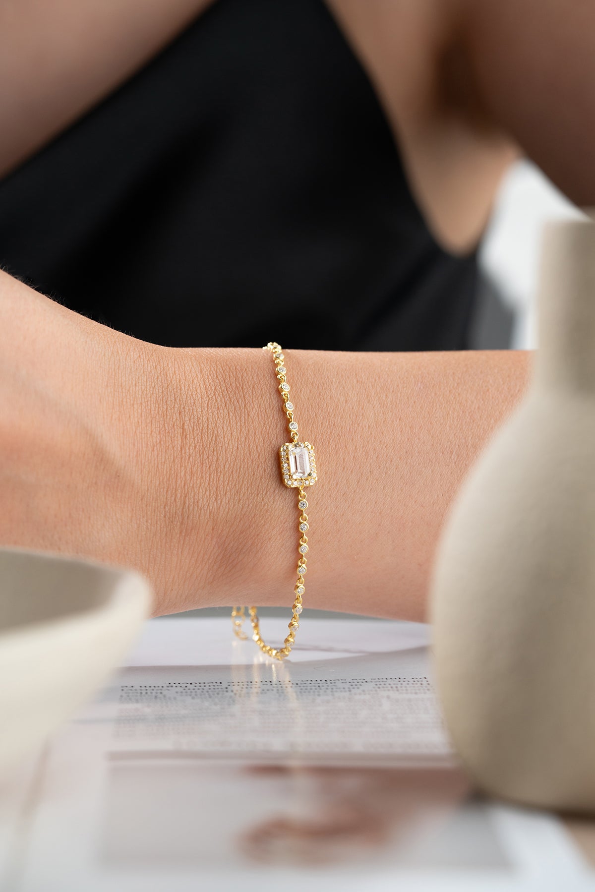 Emerald Cut Halo Tennis Bracelet