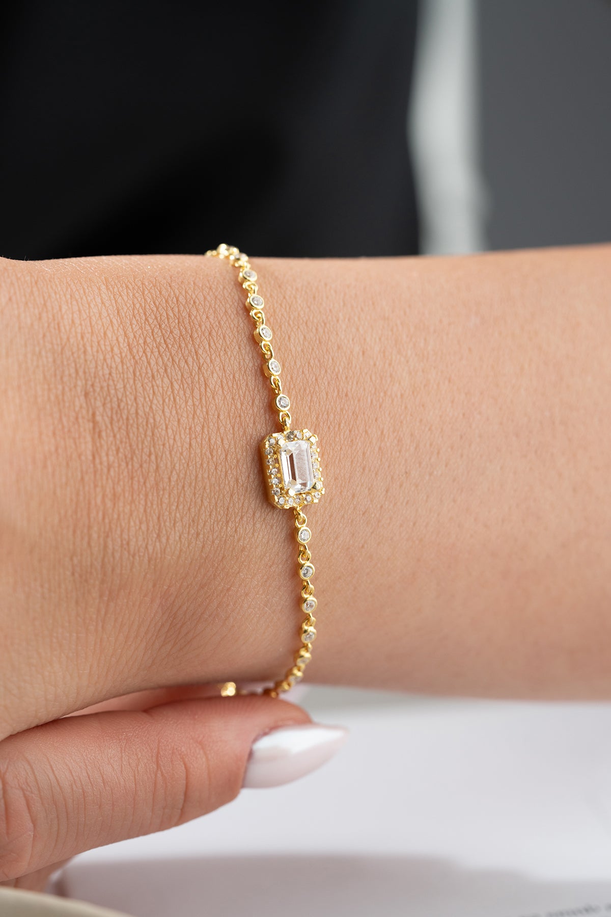 Emerald Cut Halo Tennis Bracelet