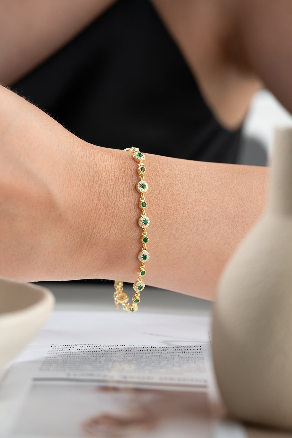 Green Halo Cluster Chain Bracelet