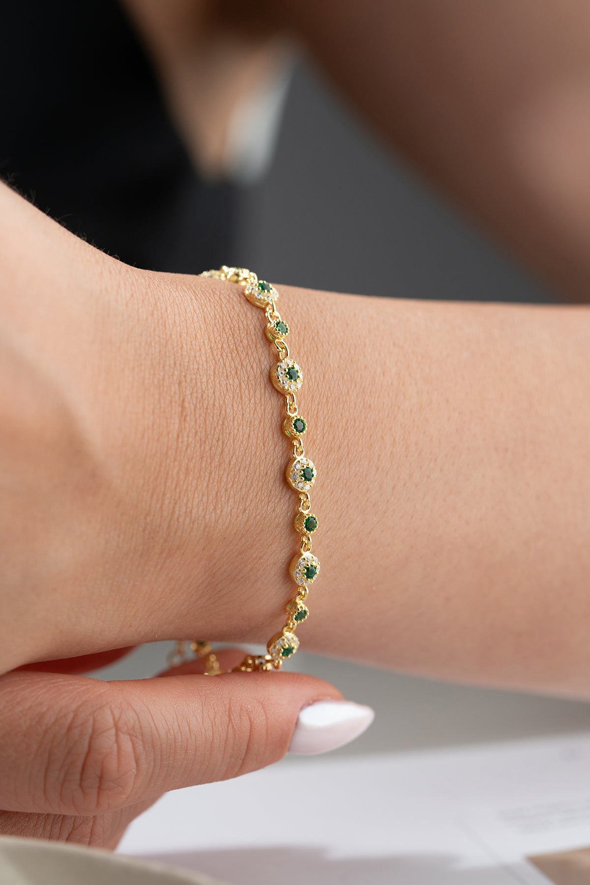 Green Halo Cluster Chain Bracelet