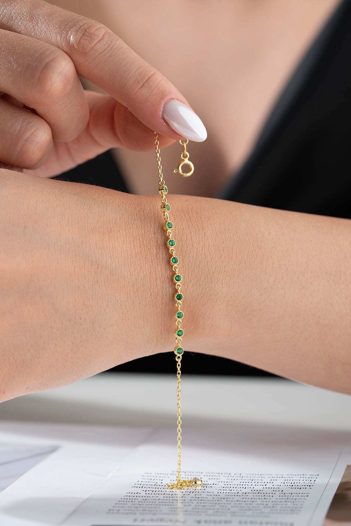 Emerald Green Stone Station Bracelet