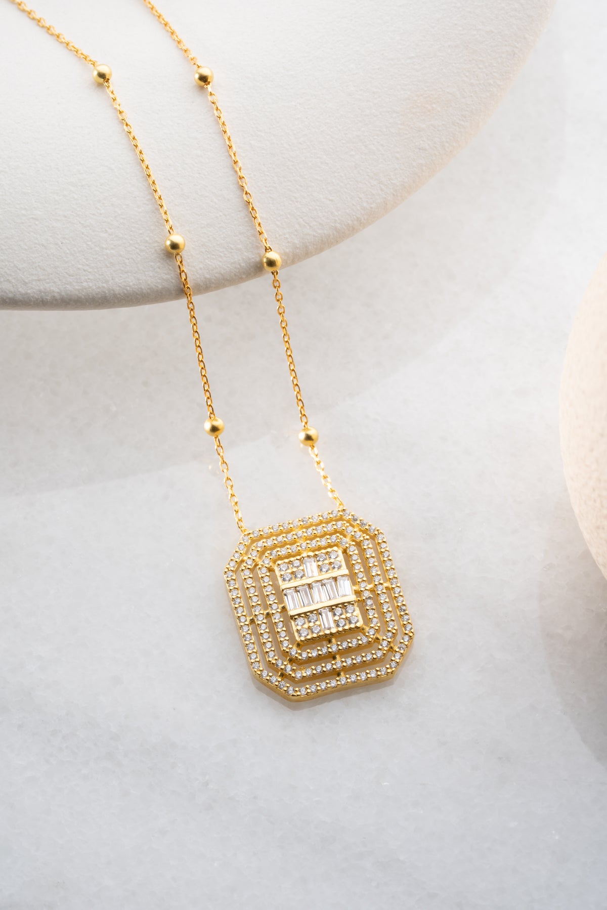 Art Deco Baguette Crystal Pendant Necklace