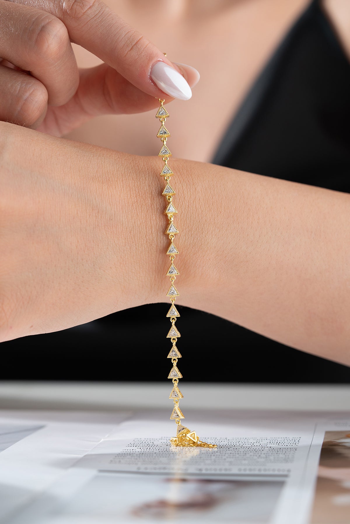 Triangle Crystal Station Bracelet in Gold