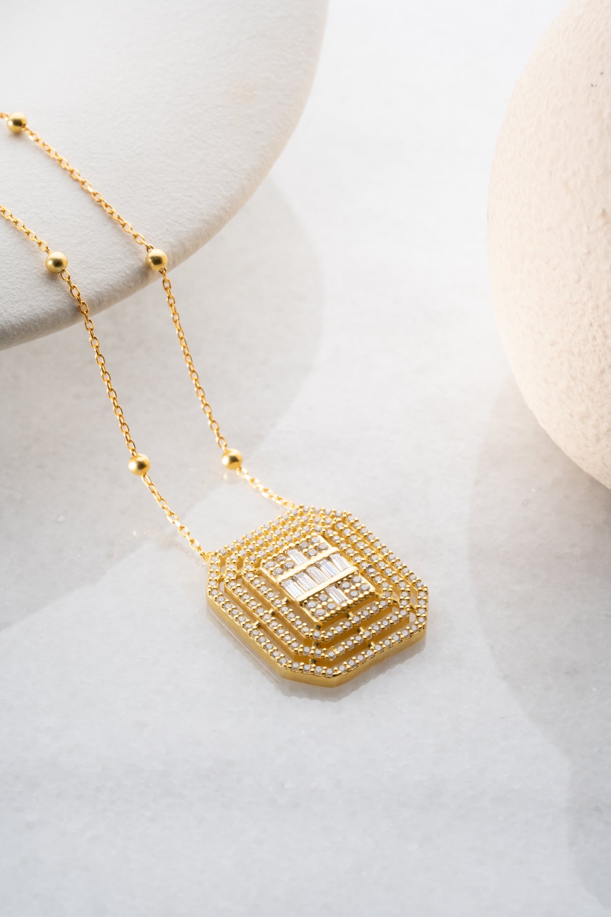 Art Deco Baguette Crystal Pendant Necklace
