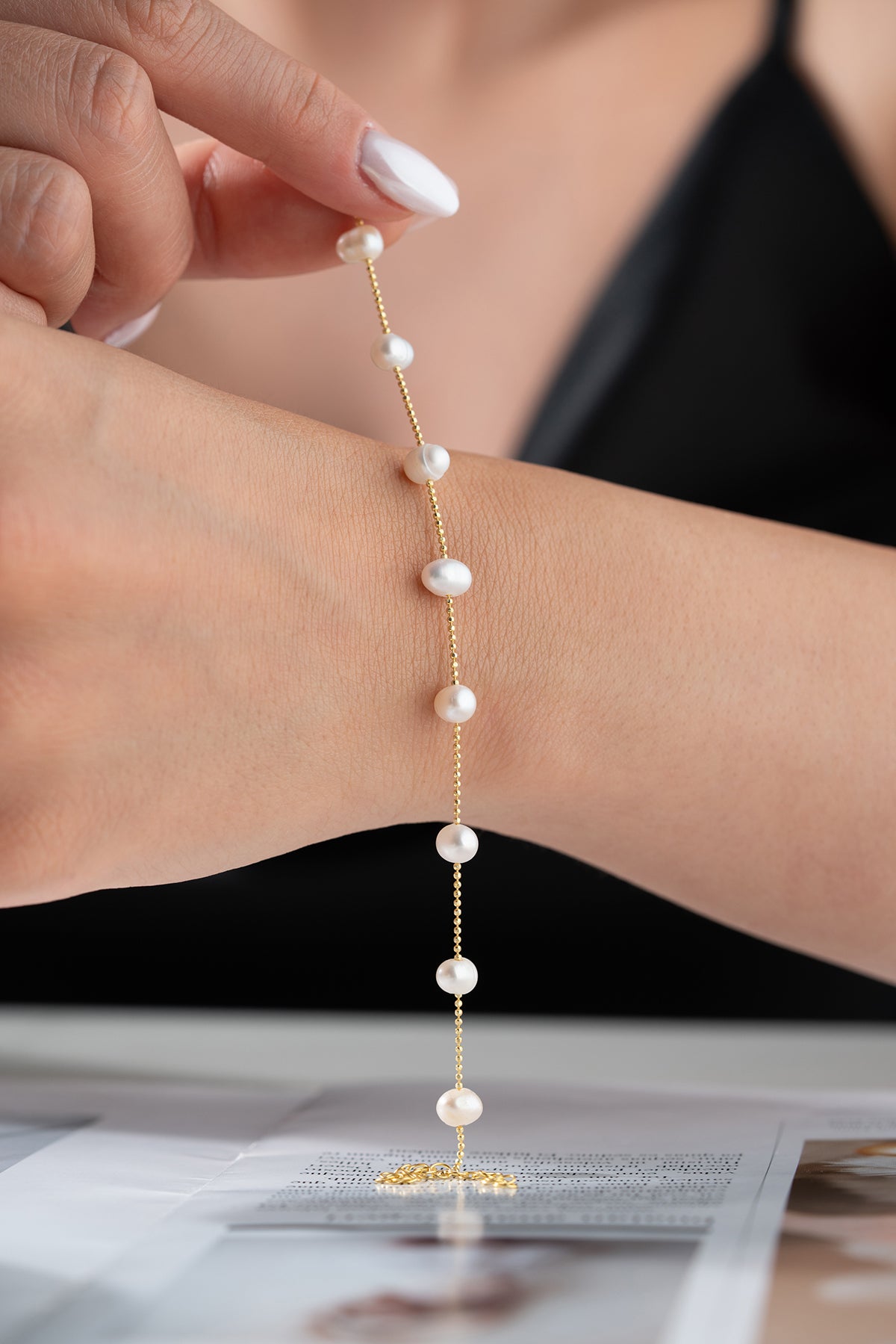 Freshwater Pearl Station Bracelet in Gold