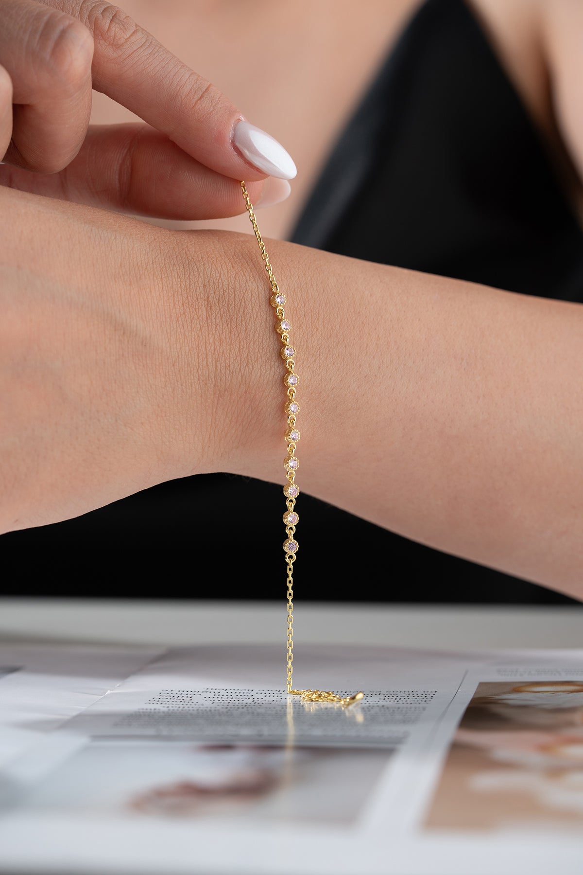 Pink Stone Tennis Bracelet in Gold