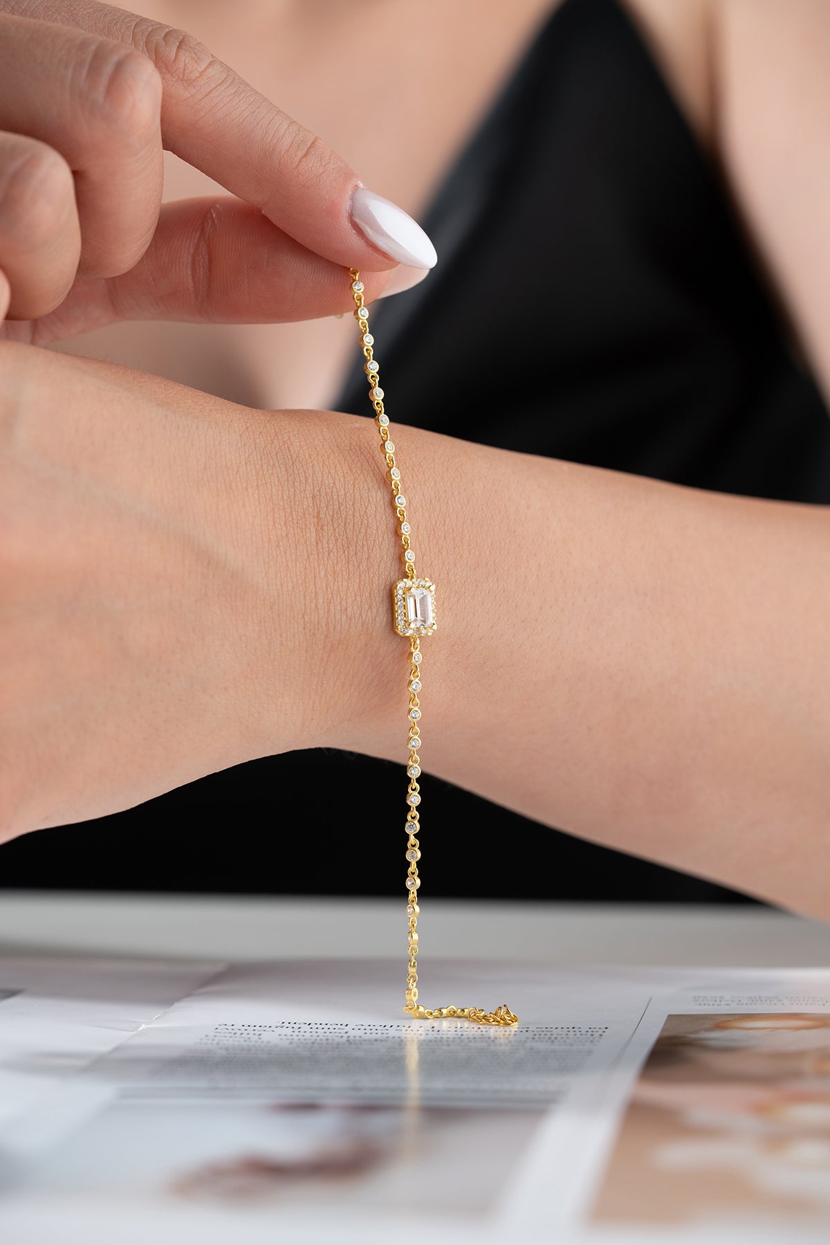 Emerald Cut Halo Tennis Bracelet