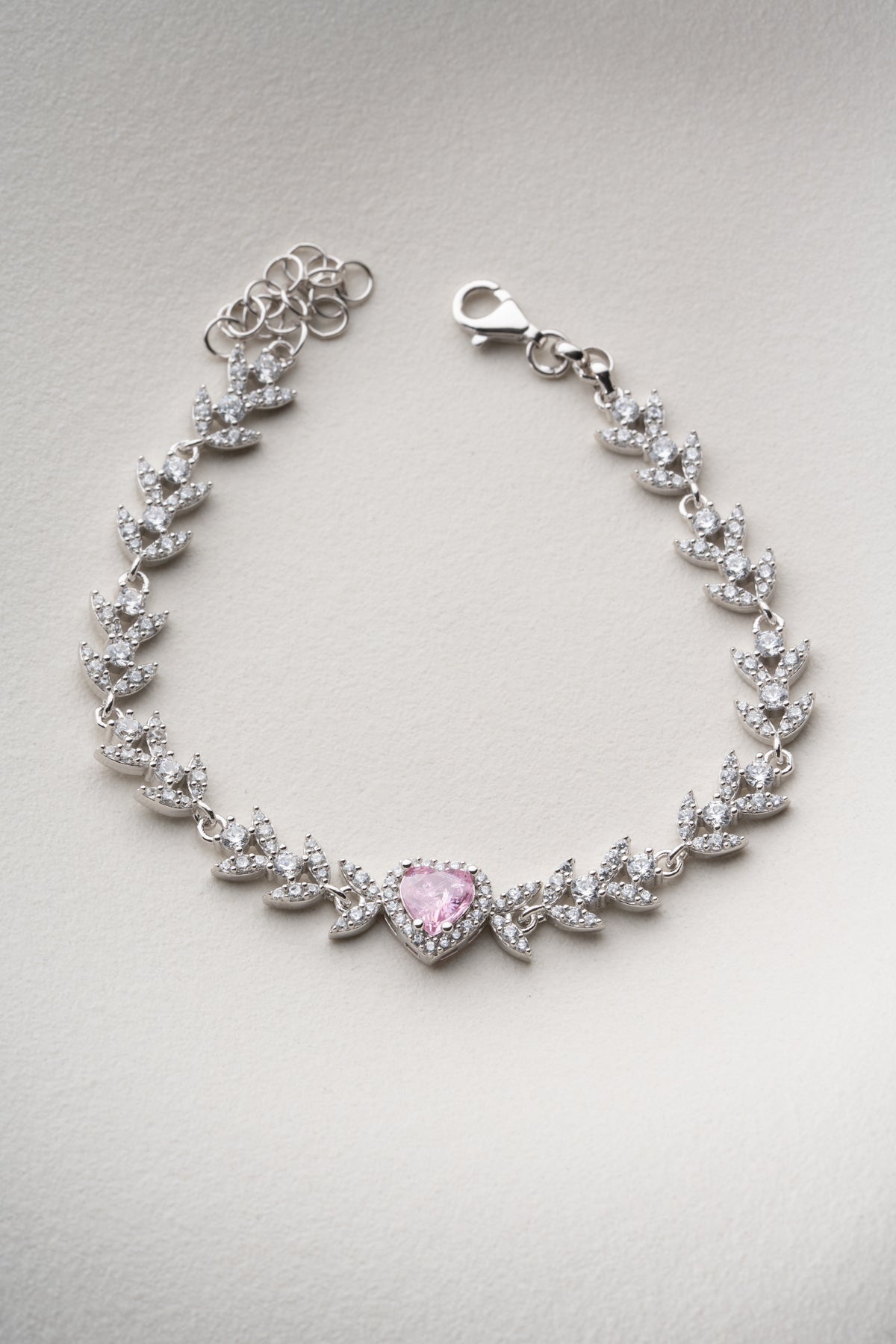 Pink Heart Vine Bracelet in Silver