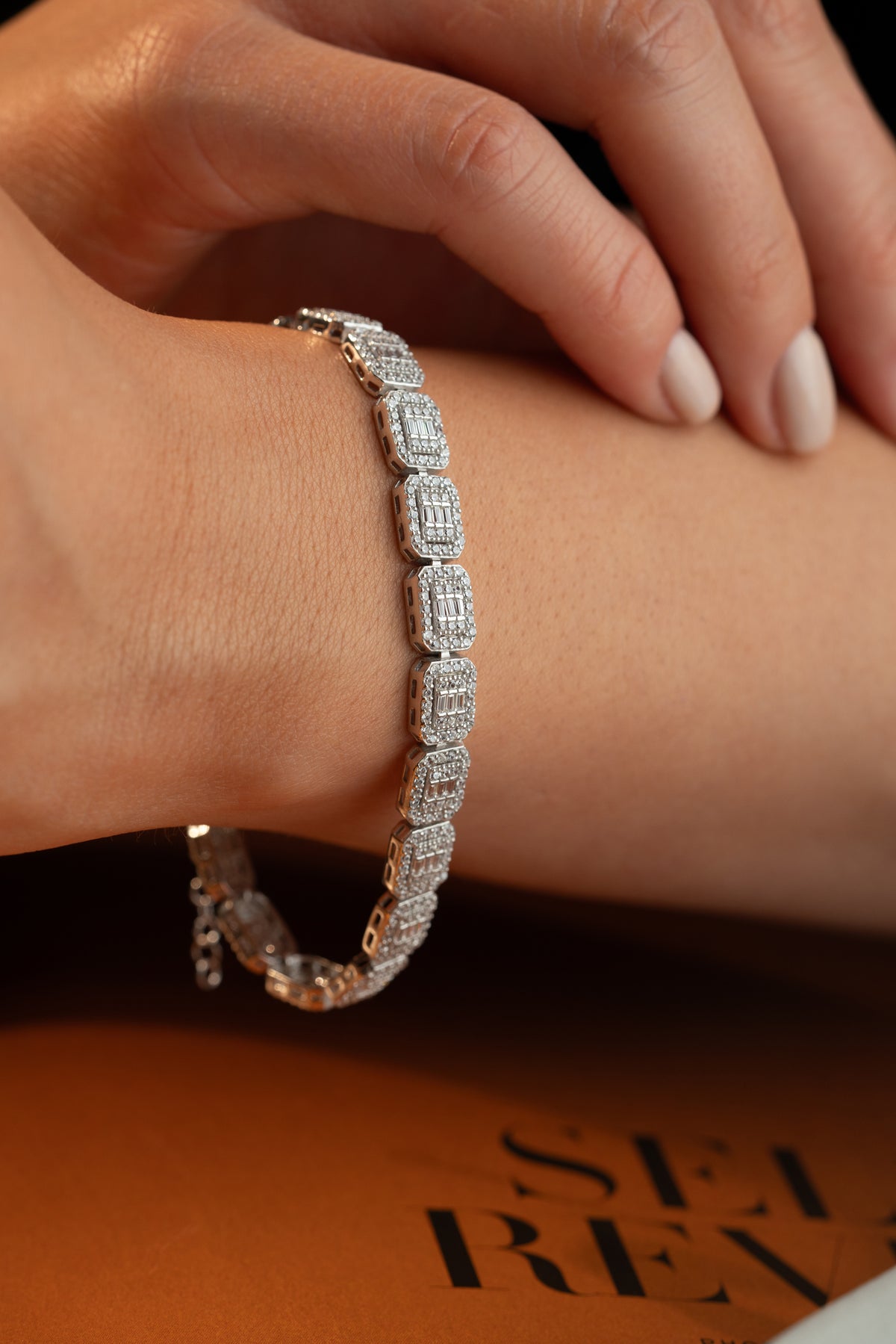 Baguette Halo Link Tennis Bracelet
