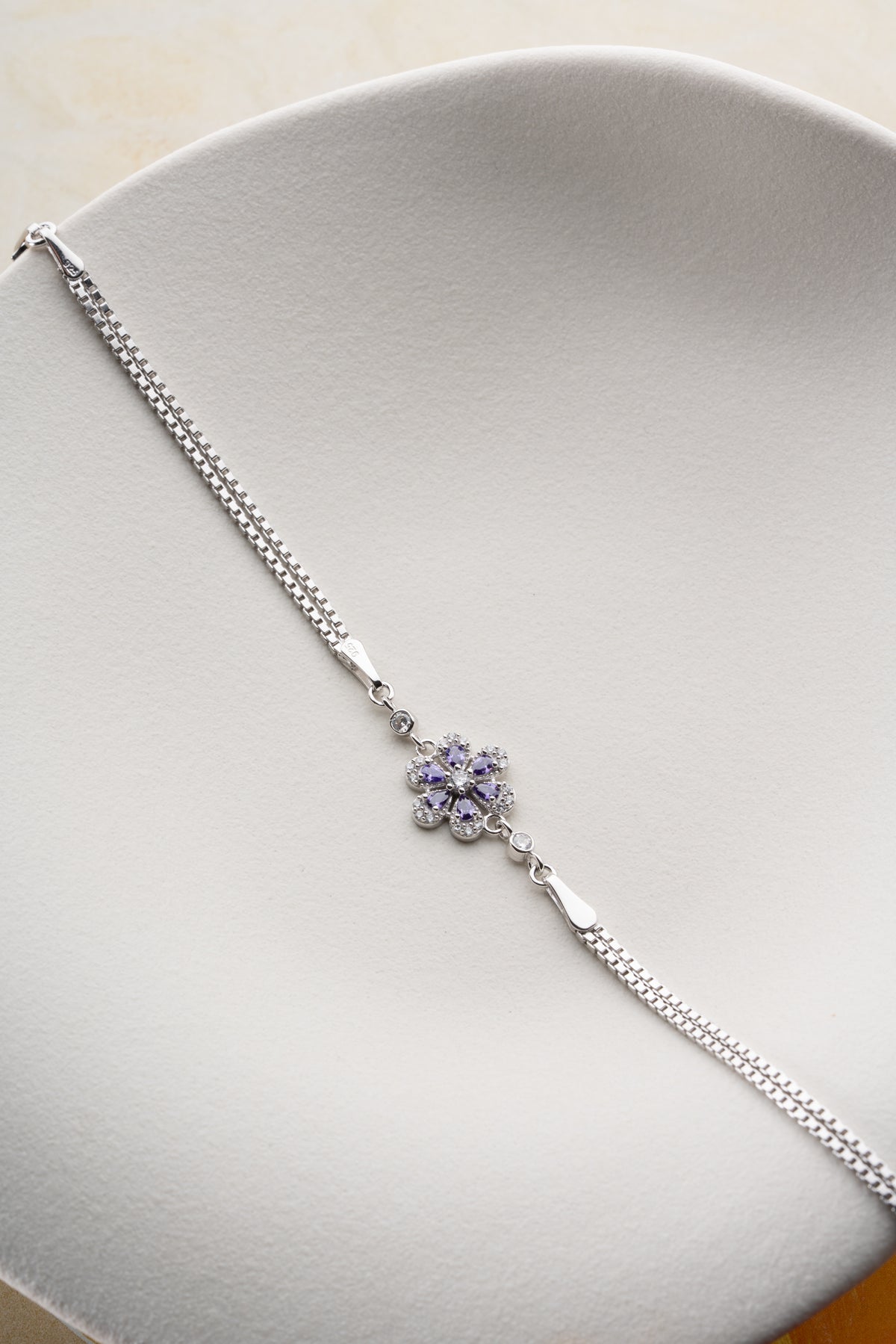 Purple Flower Charm Chain Bracelet