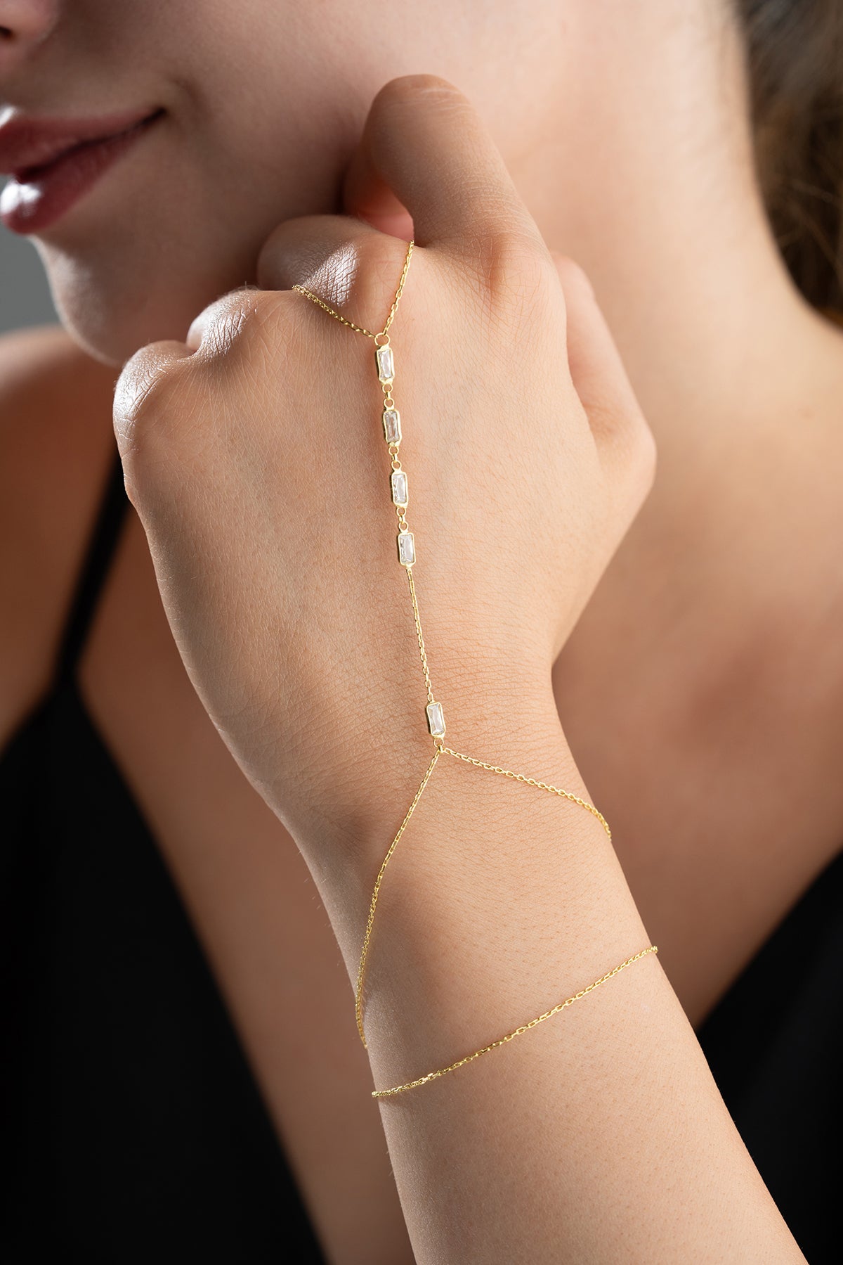 Baguette Crystal Hand Chain Bracelet
