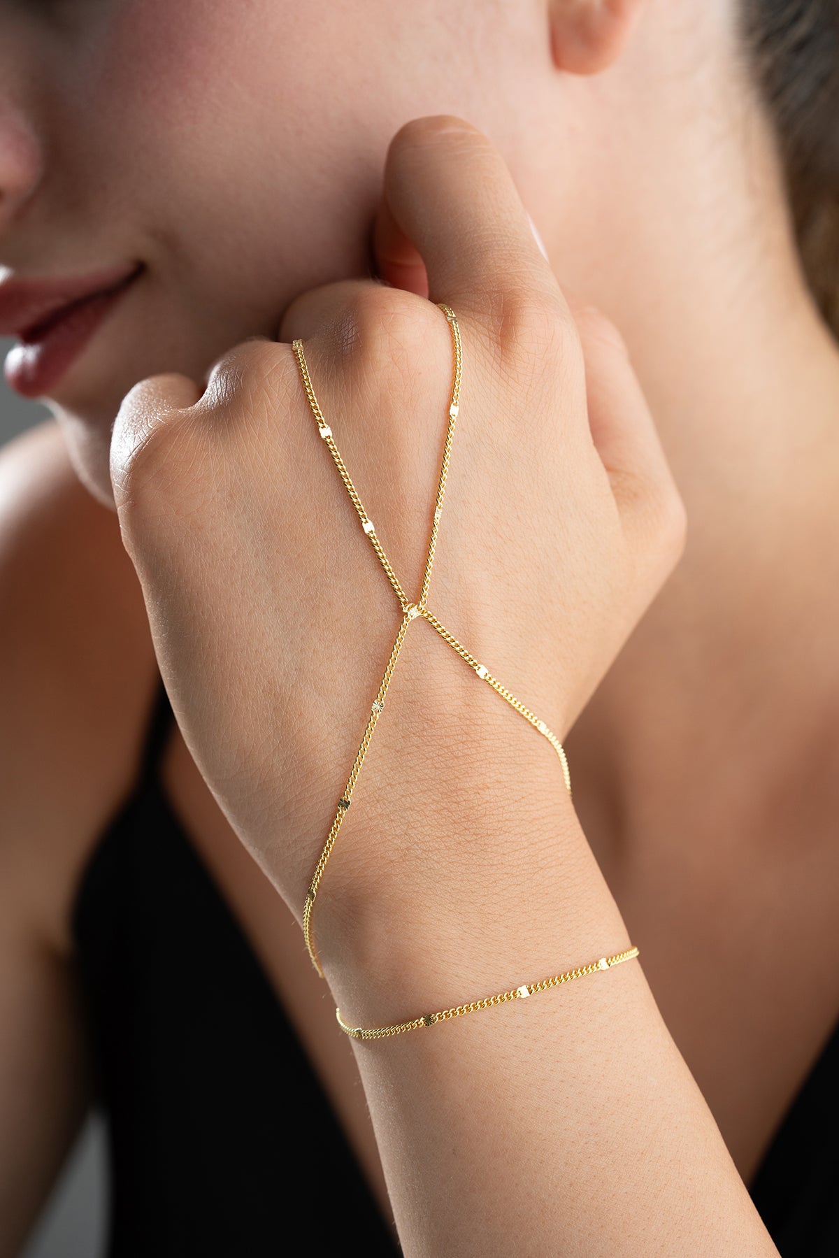 Gold Beaded Chain Hand Bracelet