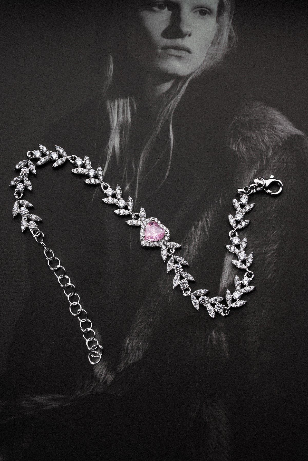 Pink Heart Vine Bracelet in Silver