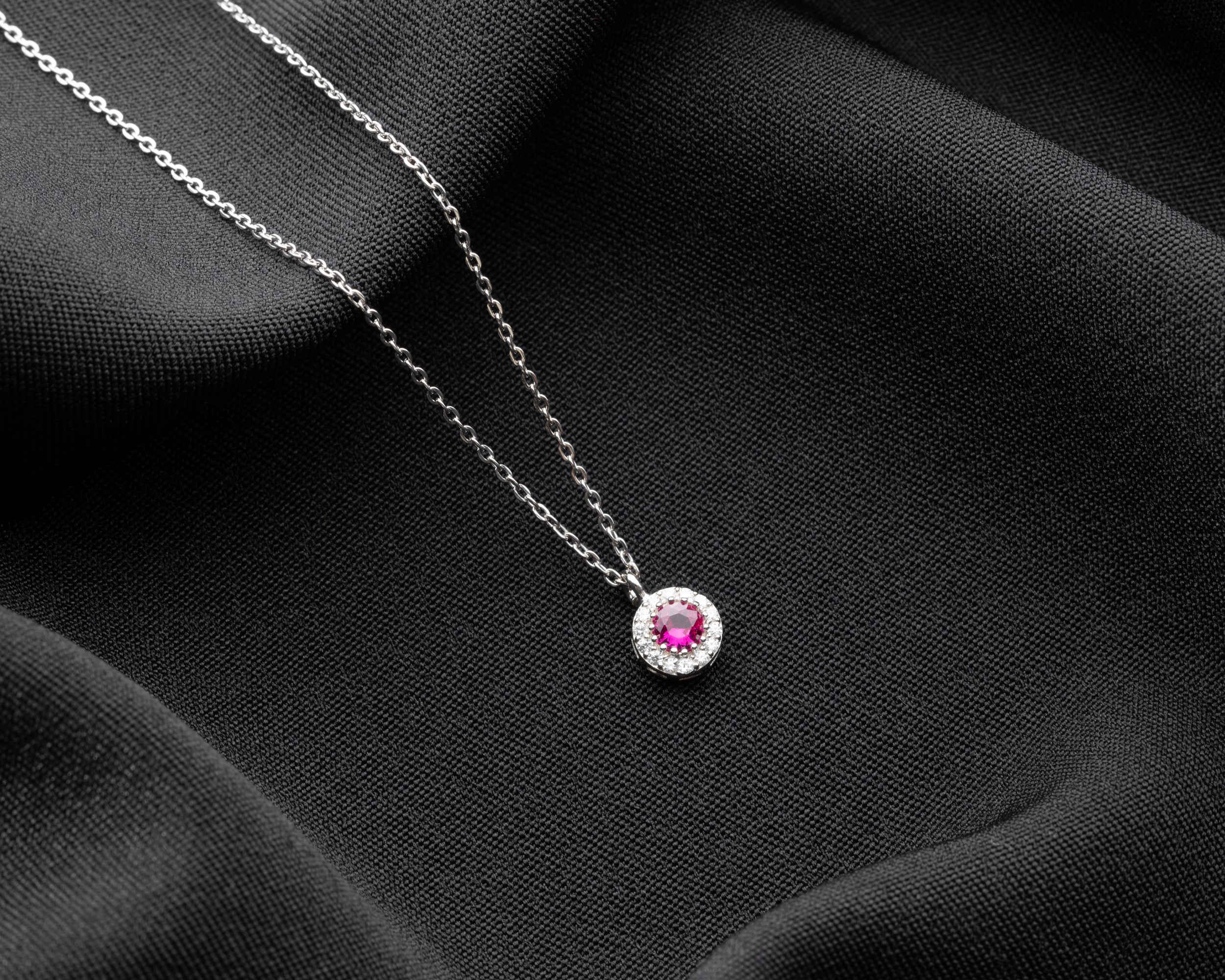 Custom Birthstone Halo Pendant Necklace