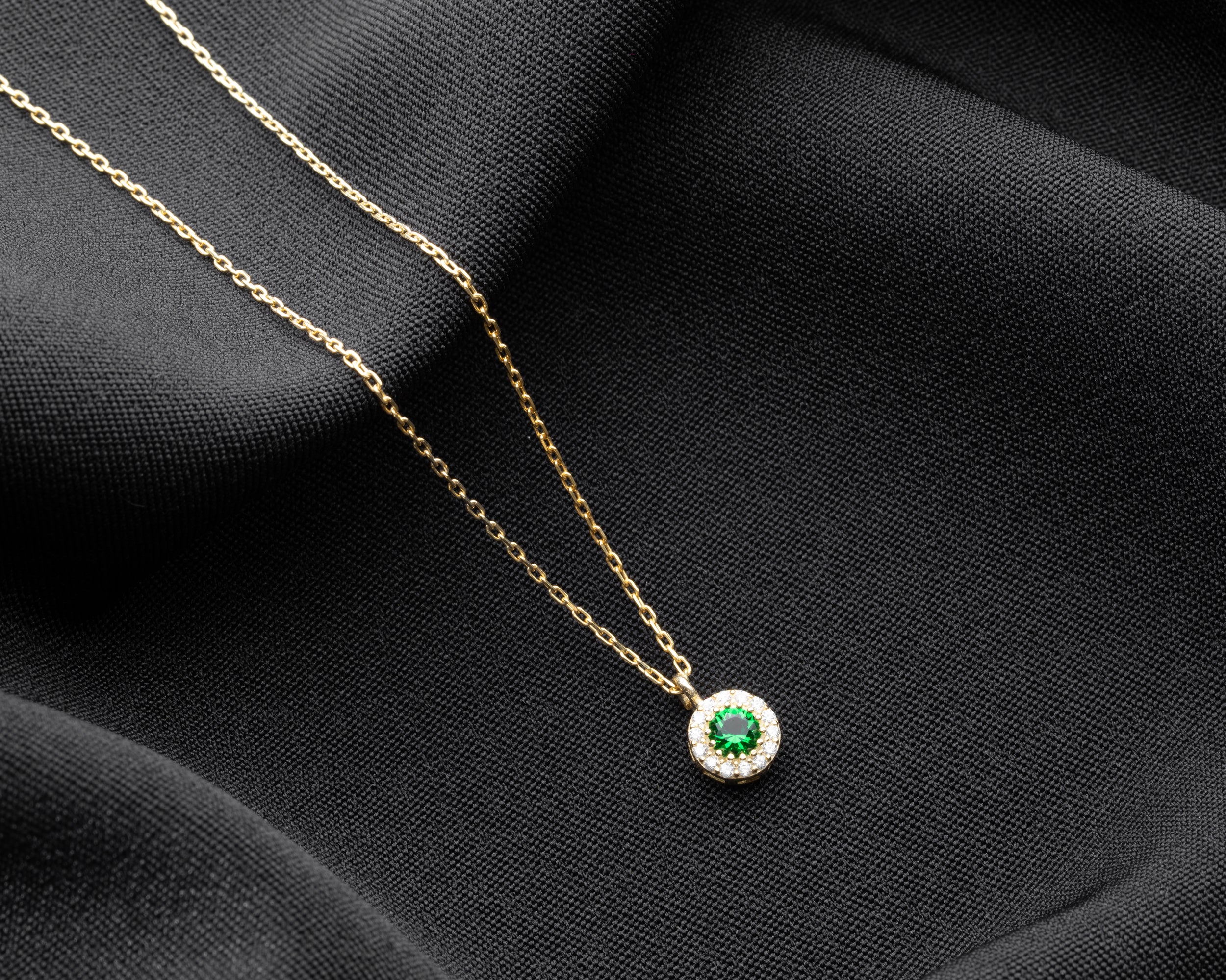 Custom Birthstone Halo Pendant Necklace
