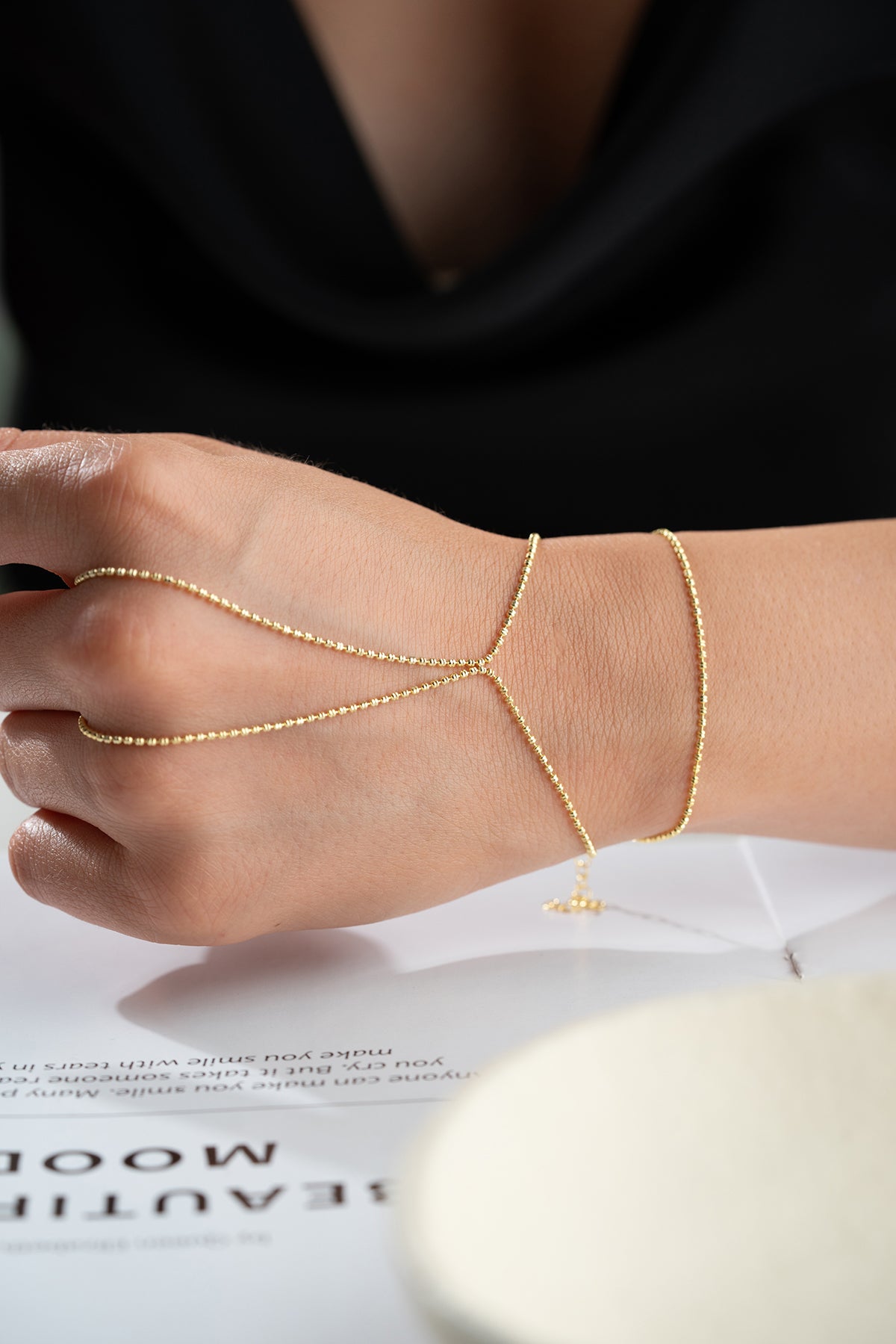 Diamond Cut Bead Chain Hand Bracelet